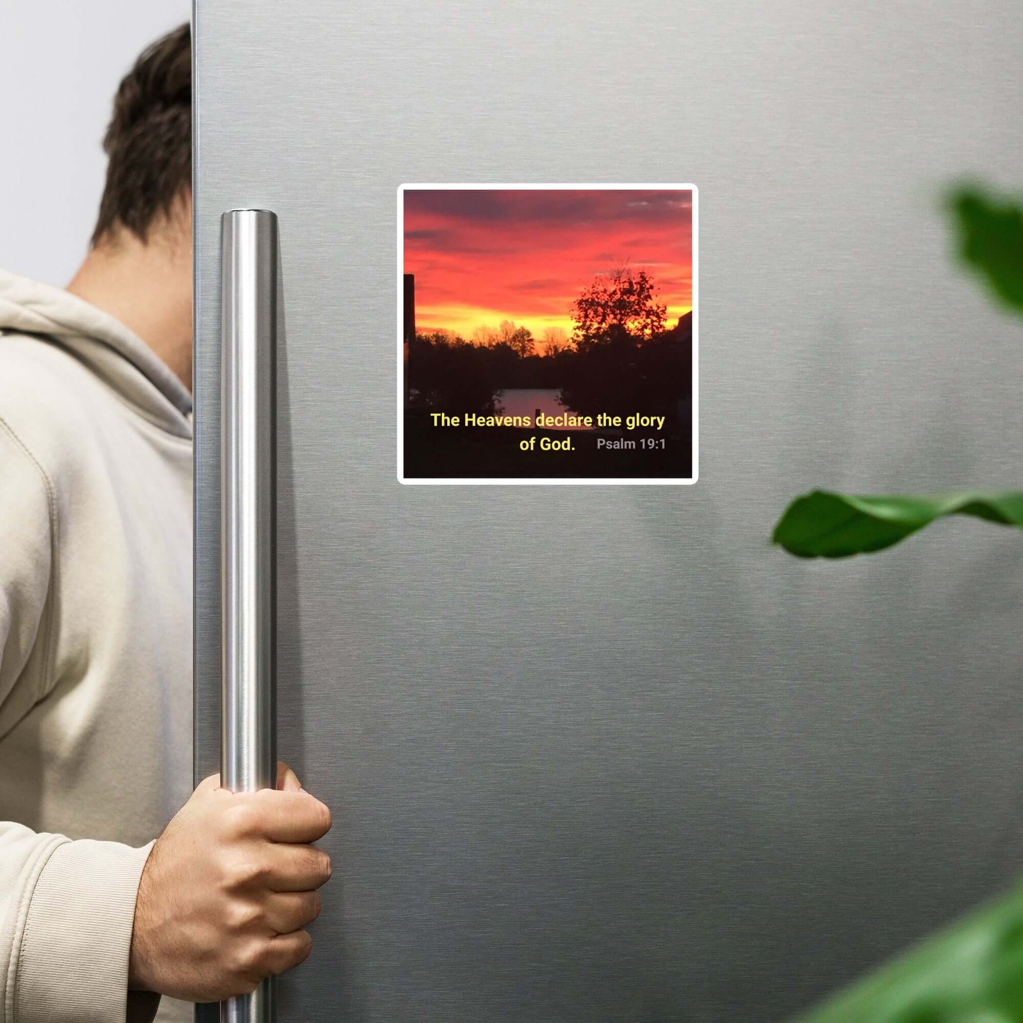 Psalm 19:1 Bible Verse, Sunset Glory Die-Cut Magnet Home Decor 6″×6″