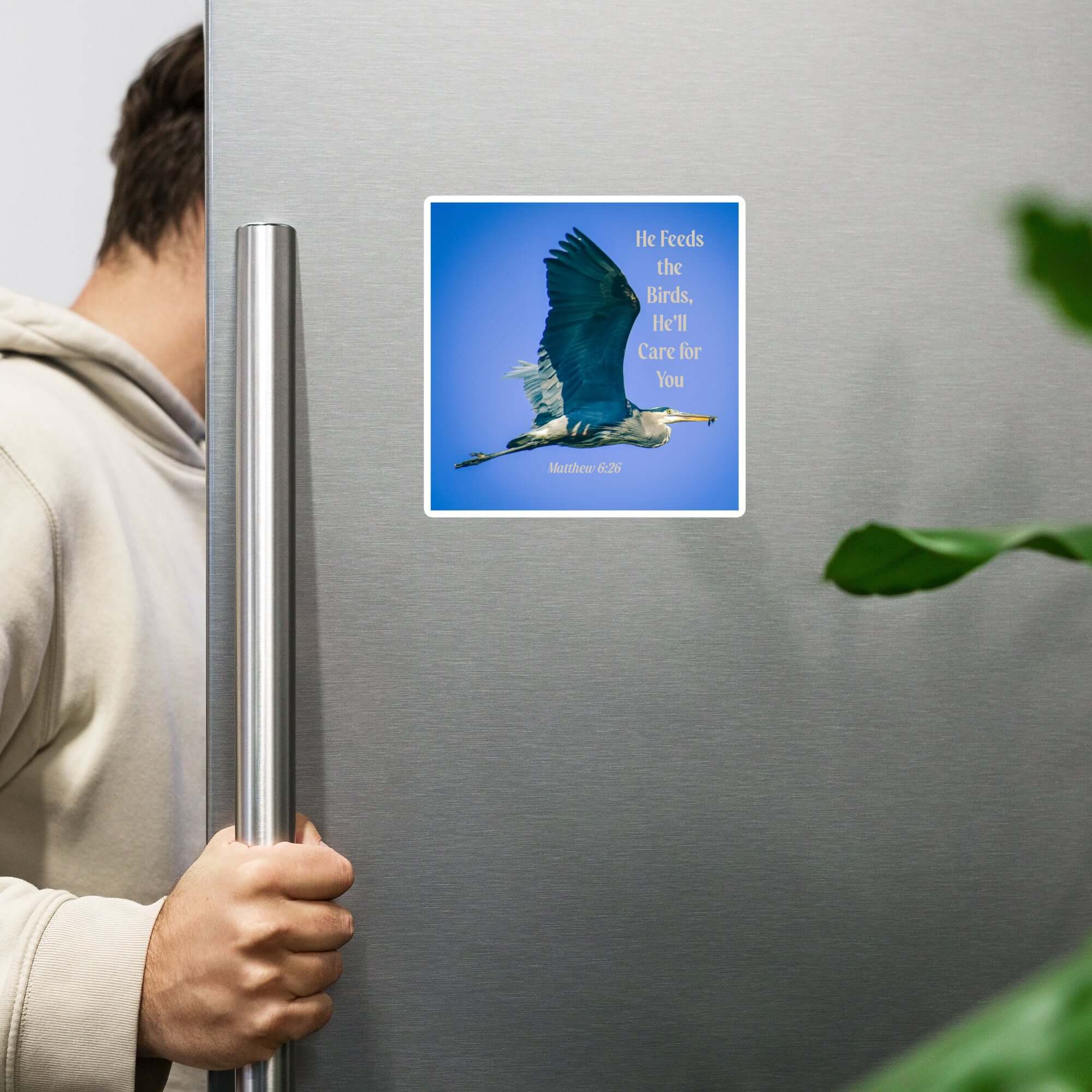 Matthew 6:26 Graceful Heron, He'll Care for You Die-Cut Magnet Home Decor 6″×6″