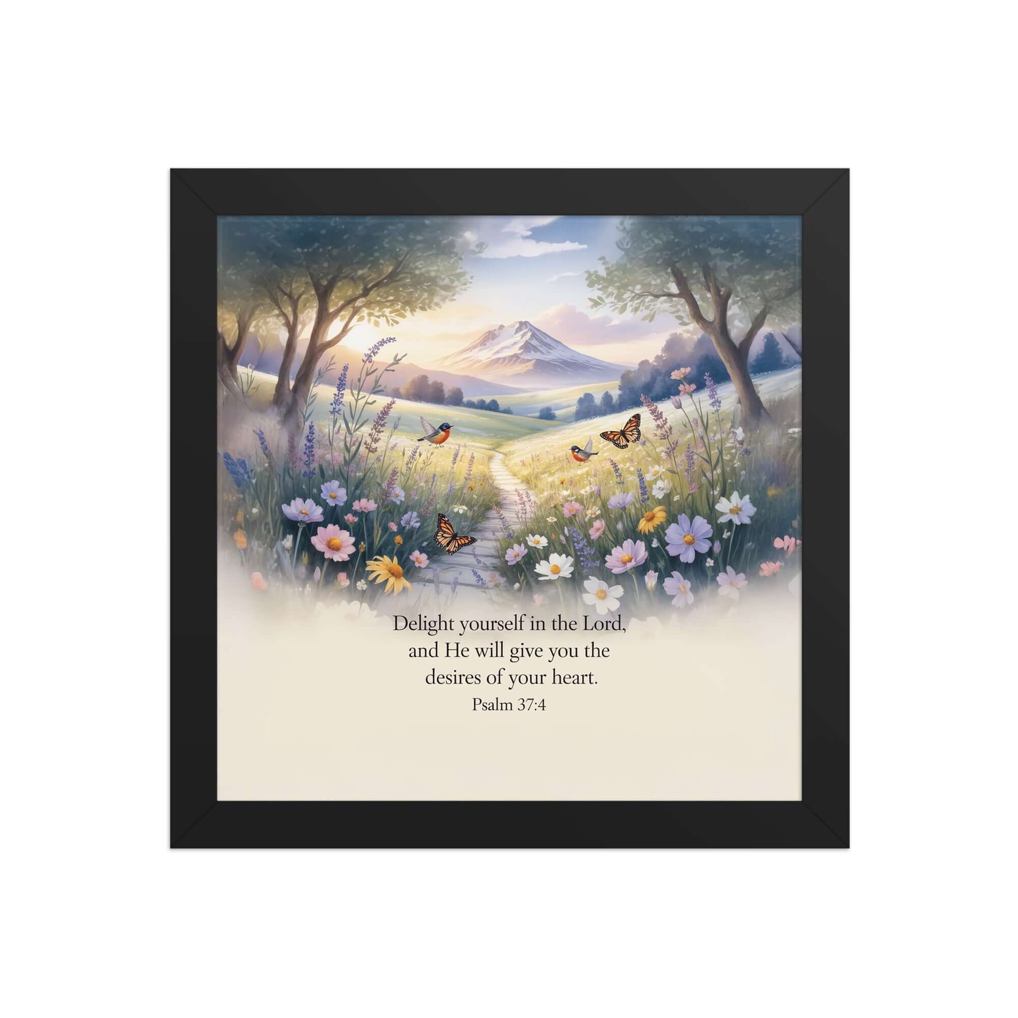 Psalm 37:4 Bible Verse, Delight Enhanced Matte Paper Framed Poster Black 10″×10″