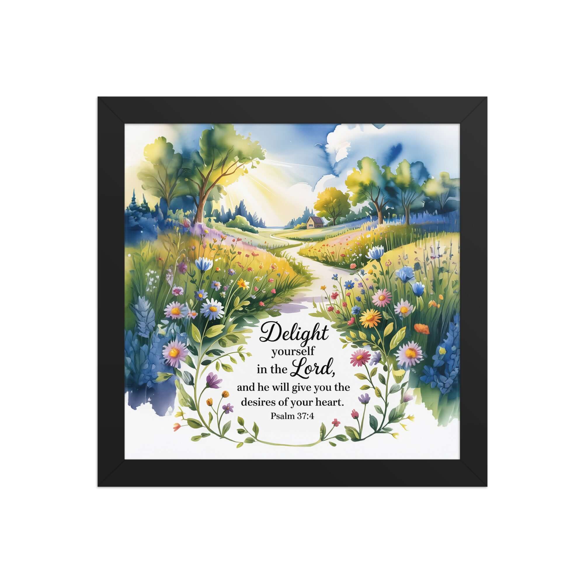 Psalm 37:4 Bible Verse, desires Enhanced Matte Paper Framed Poster Black 10″×10″