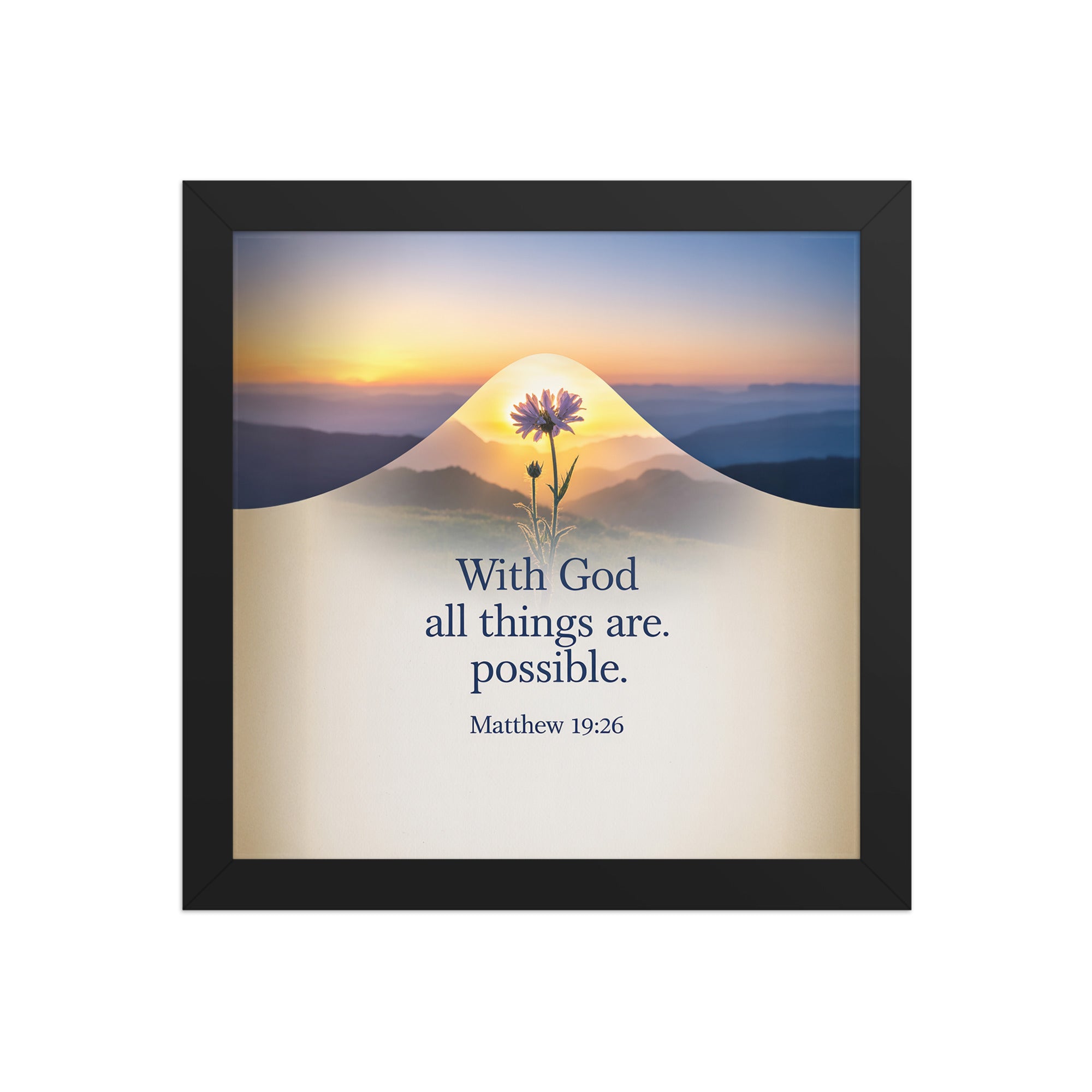 Matthew 19:26 Bible Verse at them Enhanced Matte Paper Framed Poster Black 10″×10″