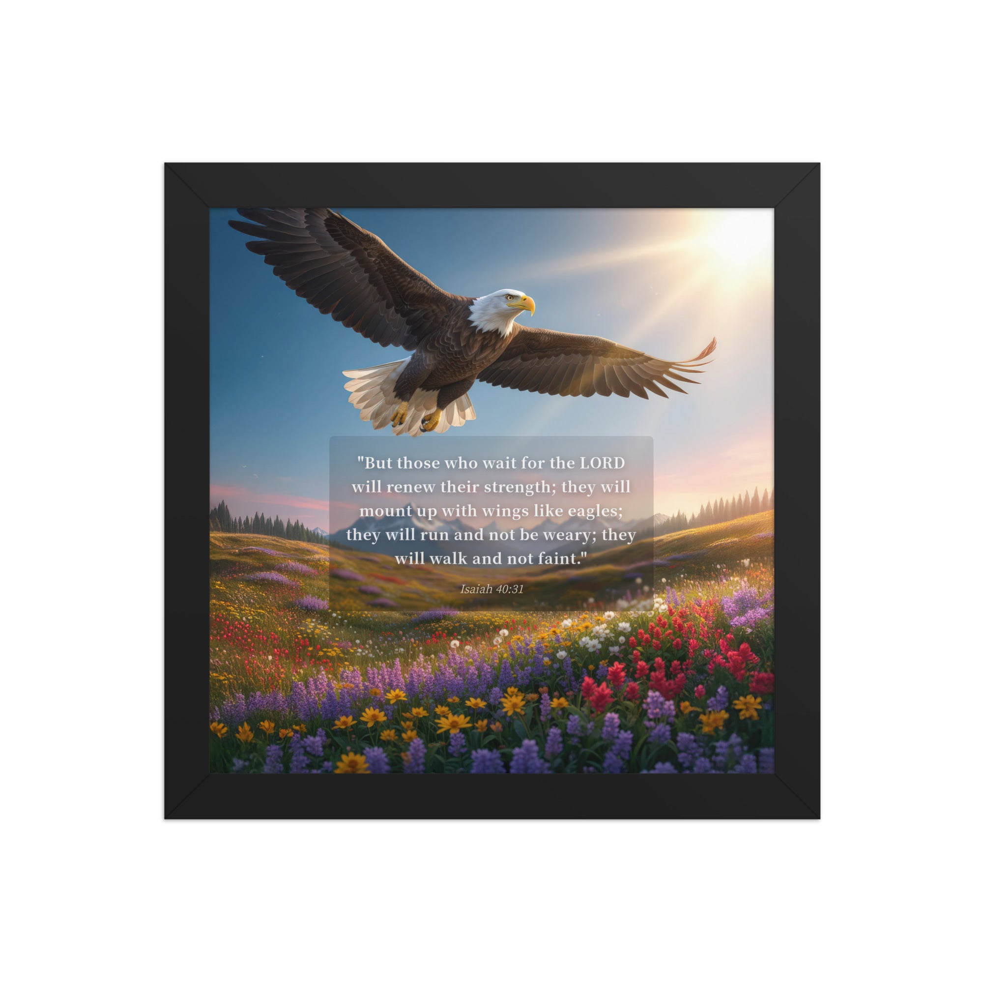Isaiah 40:31 Bible Verse Who Wait Enhanced Matte Paper Framed Poster Black 10″×10″