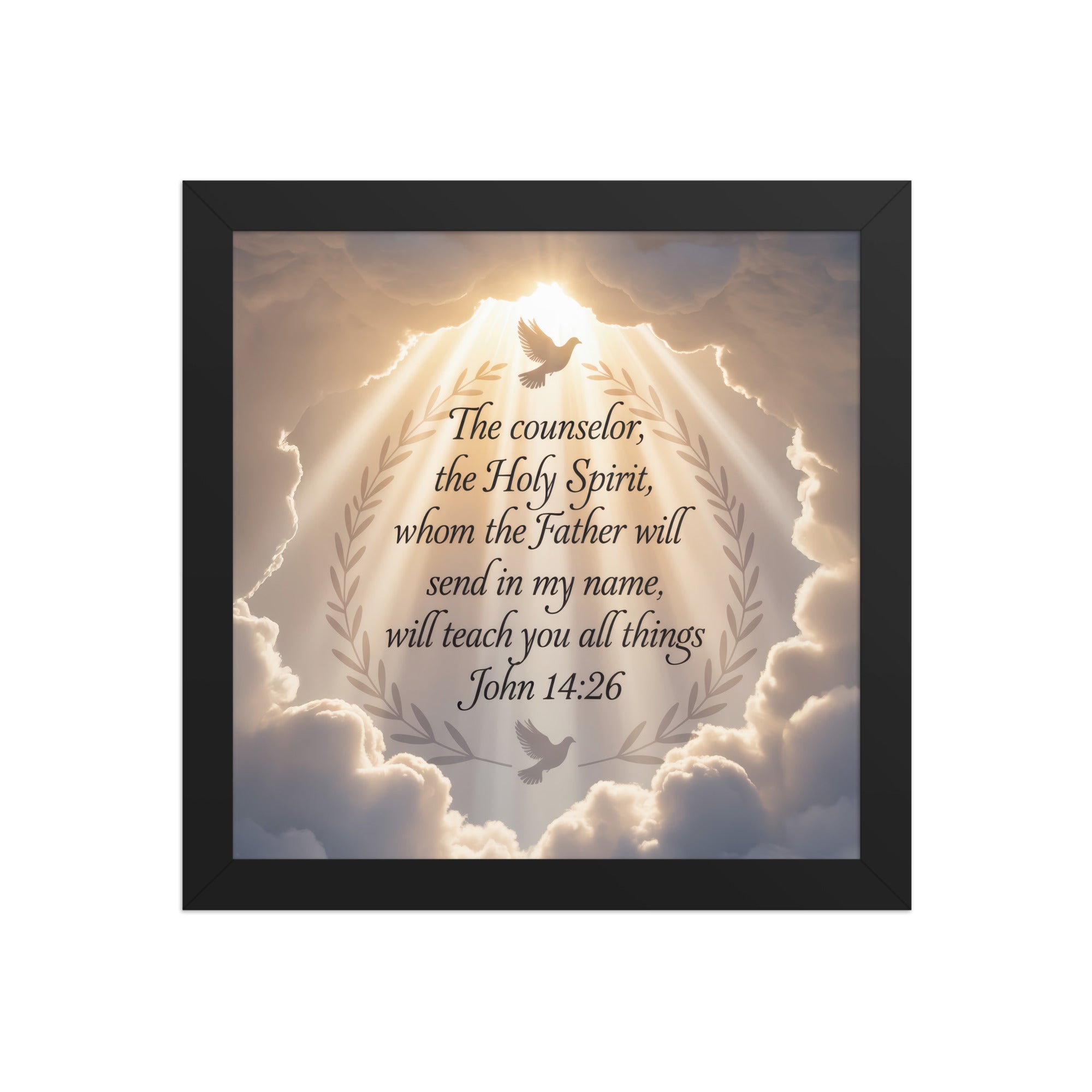 John 14:26 Bible Verse Counselor Enhanced Matte Paper Framed Poster Black 10″×10″