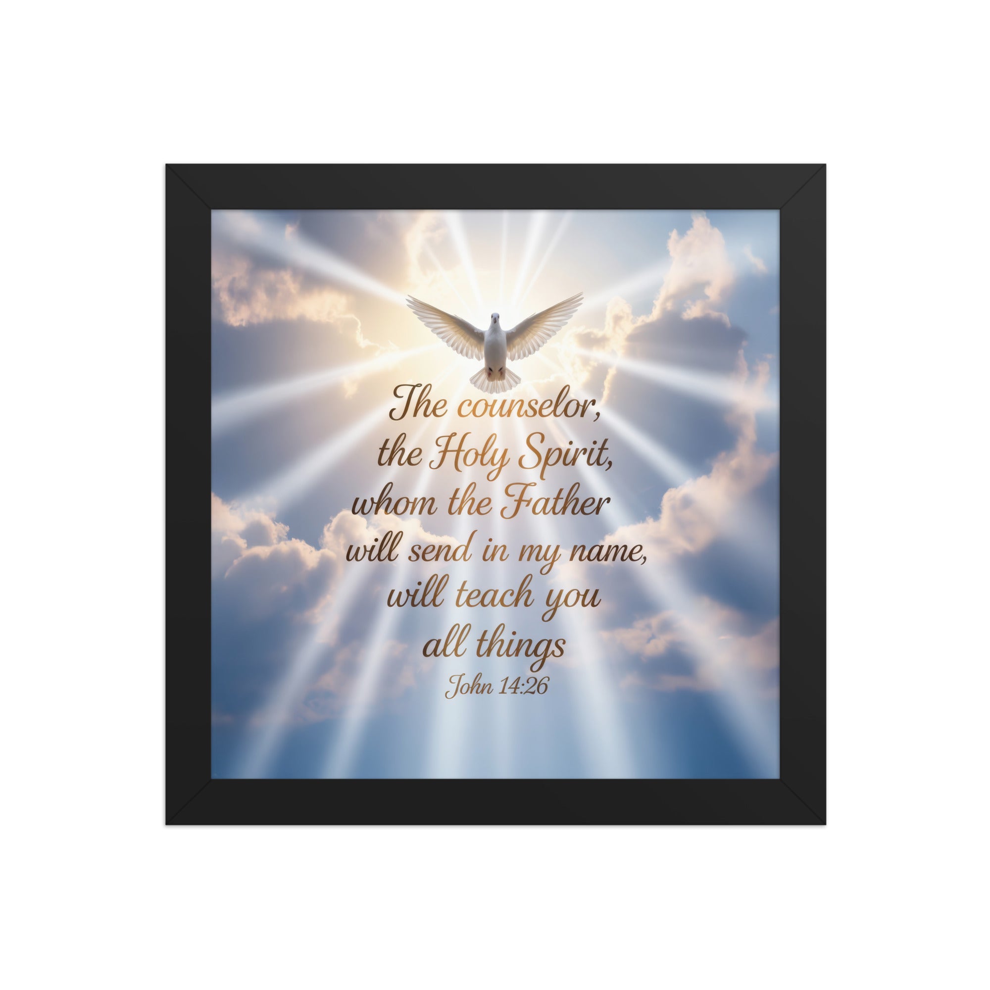 John 14:26 Bible Verse Father Enhanced Matte Paper Framed Poster Black 10″×10″