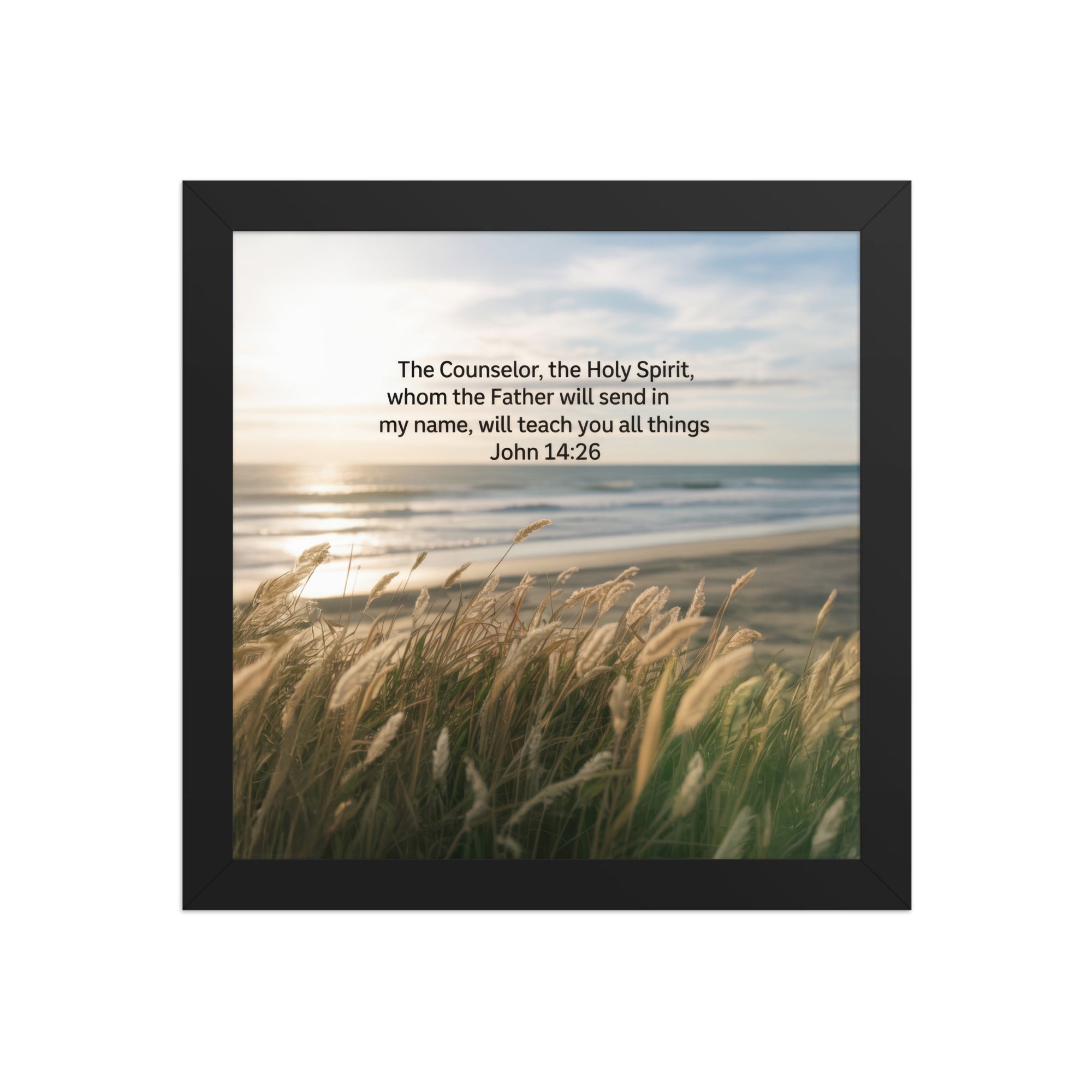 John 14:26 Bible Verse in my name Enhanced Matte Paper Framed Poster Black 10″×10″