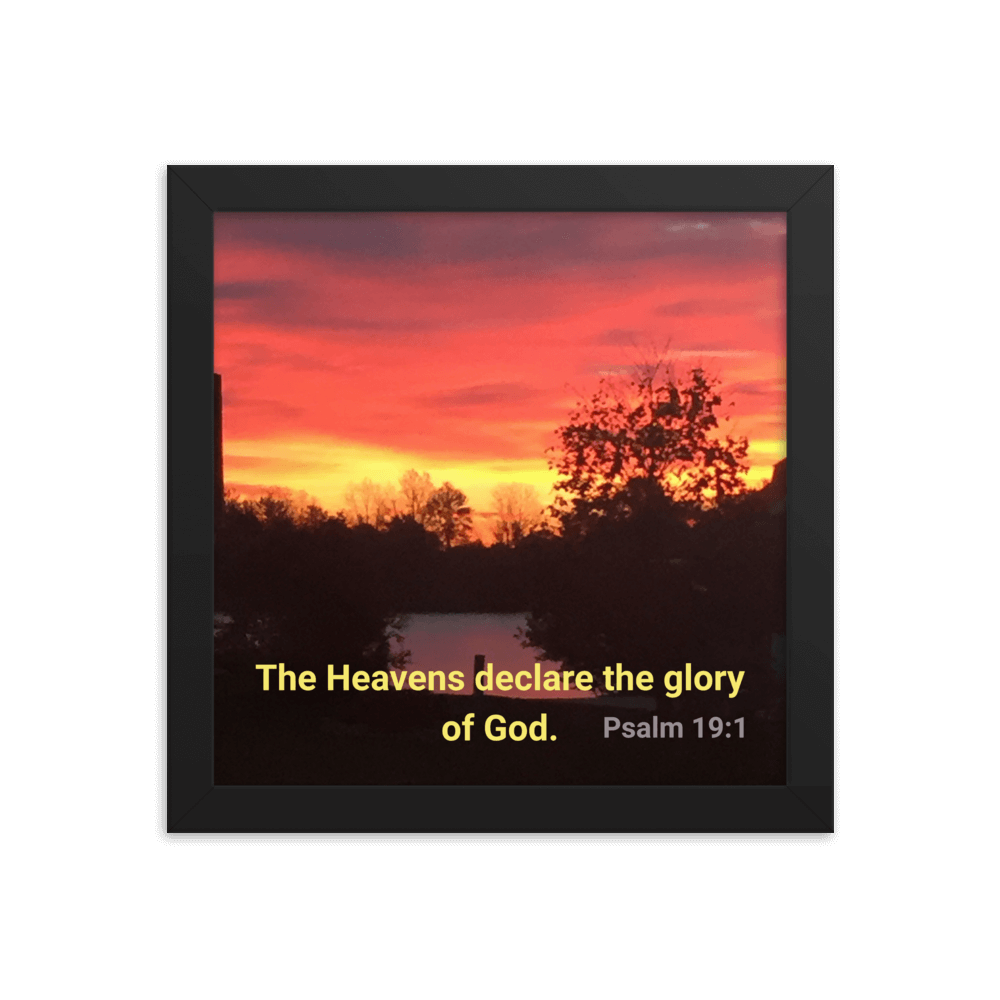 Psalm 19:1 Bible Verse, Sunset Glory Enhanced Matte Paper Framed Poster Wall Art Black 10″×10″