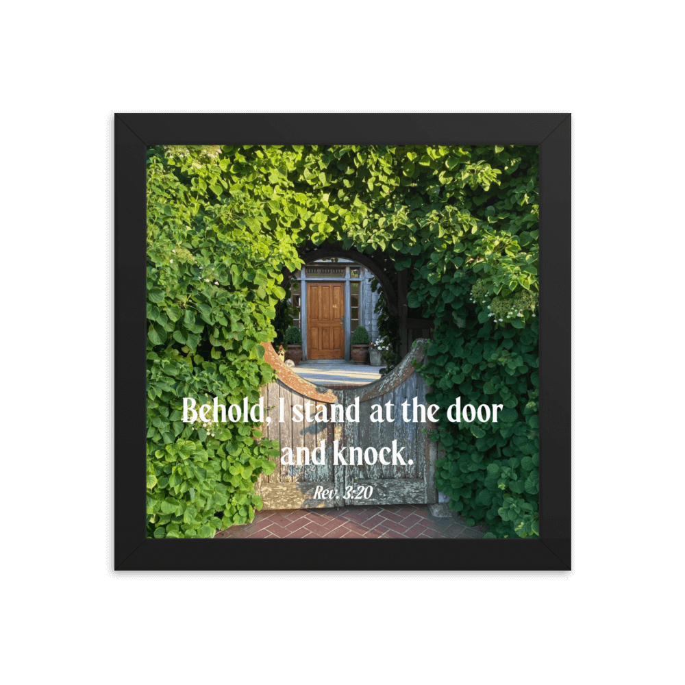 Revelation 3:20 Bible Verse, Garden Doorway Enhanced Matte Paper Framed Poster Wall Art Black 10″×10″