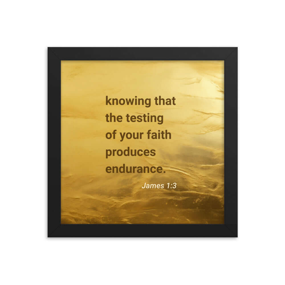 James 1:3 Bible Verse, testing of your faith Enhanced Matte Paper Framed Poster Wall Art Black 10″×10″