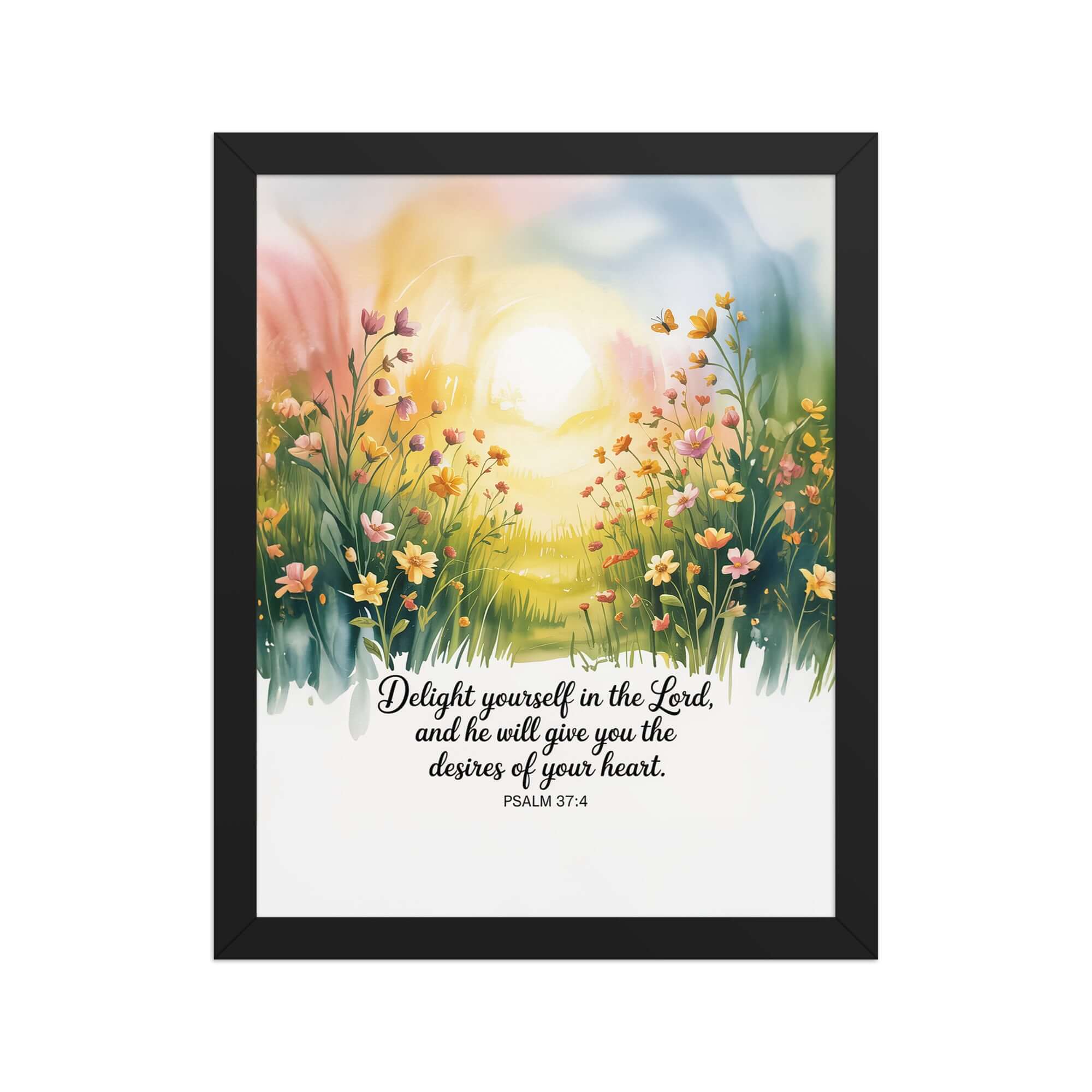 Psalm 37:4 Bible Verse, will give Enhanced Matte Paper Framed Poster Black 11″×14″