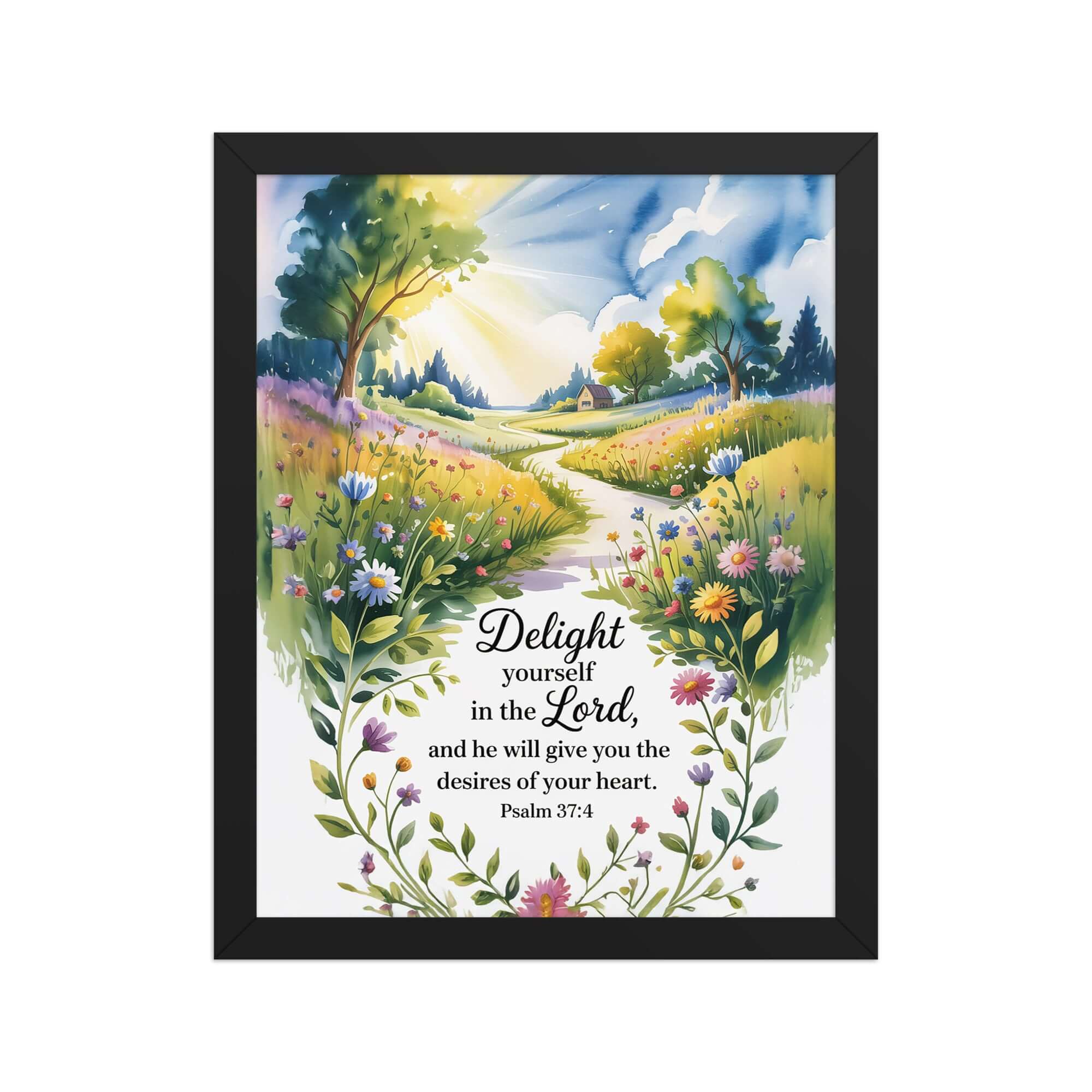 Psalm 37:4 Bible Verse, desires Enhanced Matte Paper Framed Poster Black 11″×14″