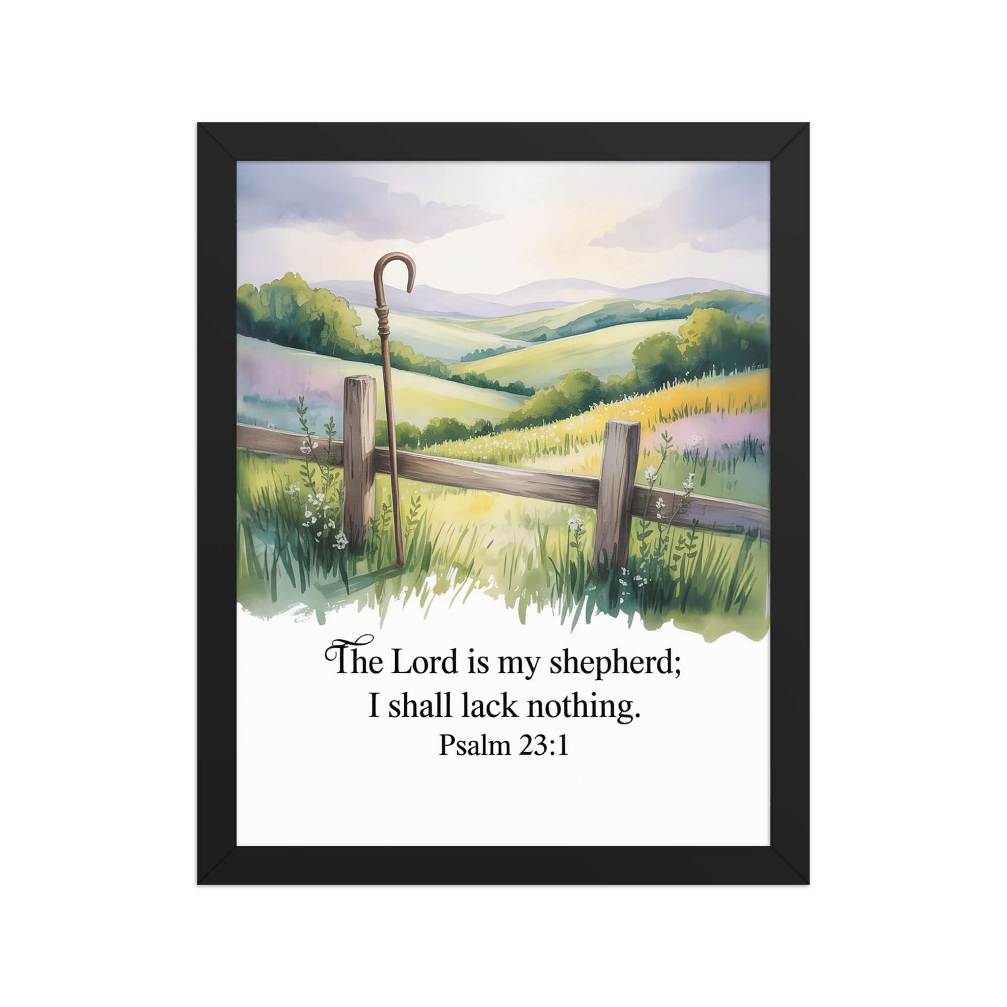 Psalm 23:1 Bible Verse, Lack Enhanced Matte Paper Framed Poster Black 11″×14″
