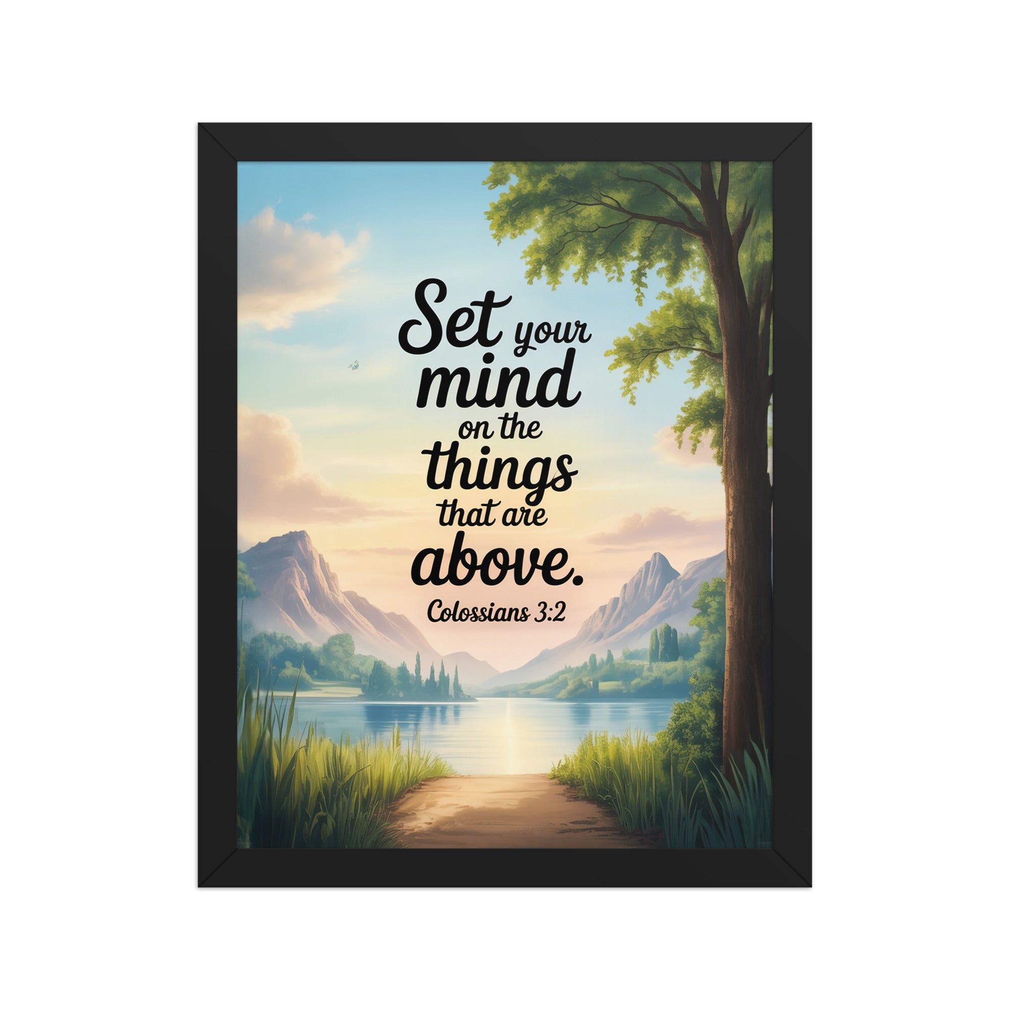 Colossians 3:2 Bible Verse Set Enhanced Matte Paper Framed Poster Black 11″×14″