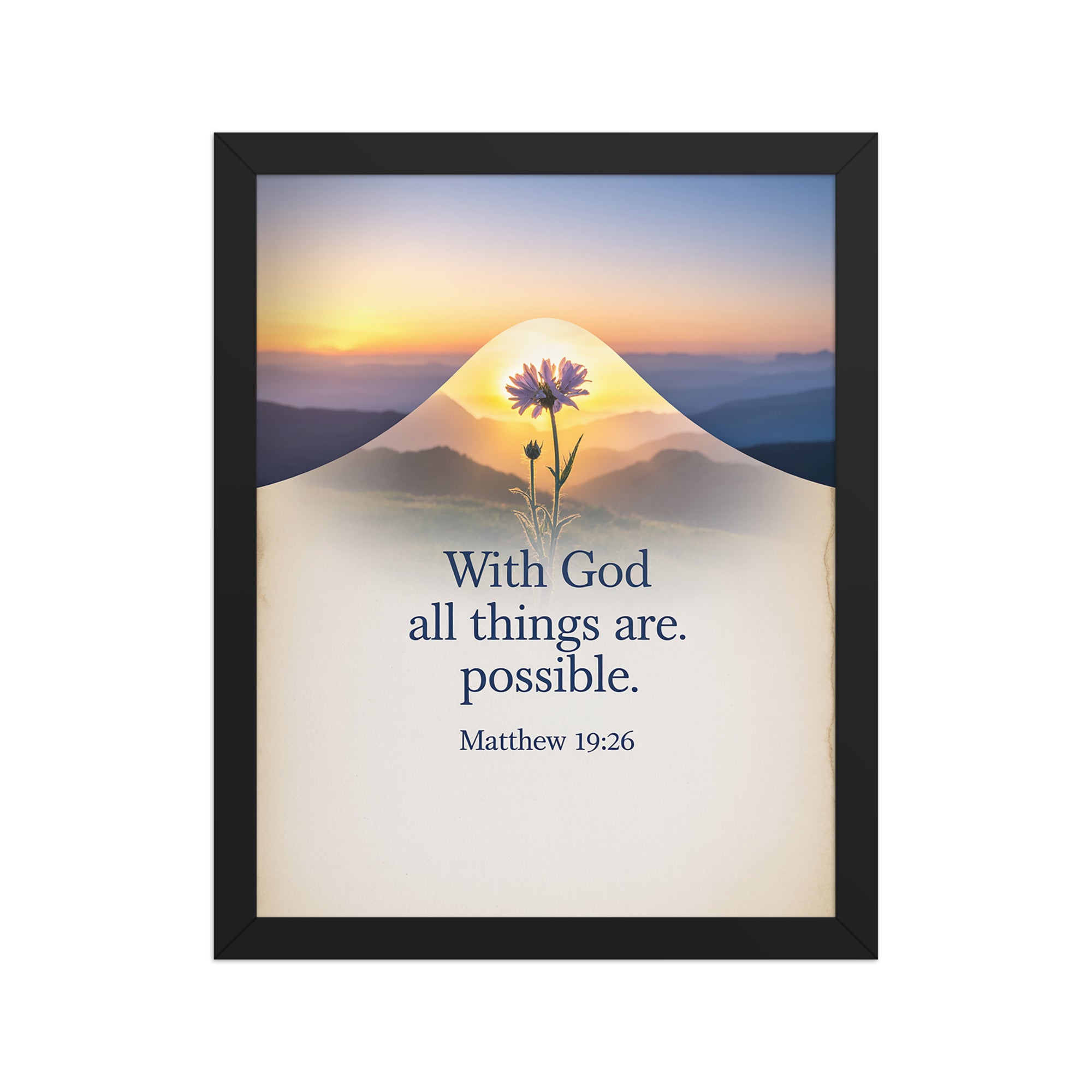 Matthew 19:26 Bible Verse at them Enhanced Matte Paper Framed Poster Black 11″×14″