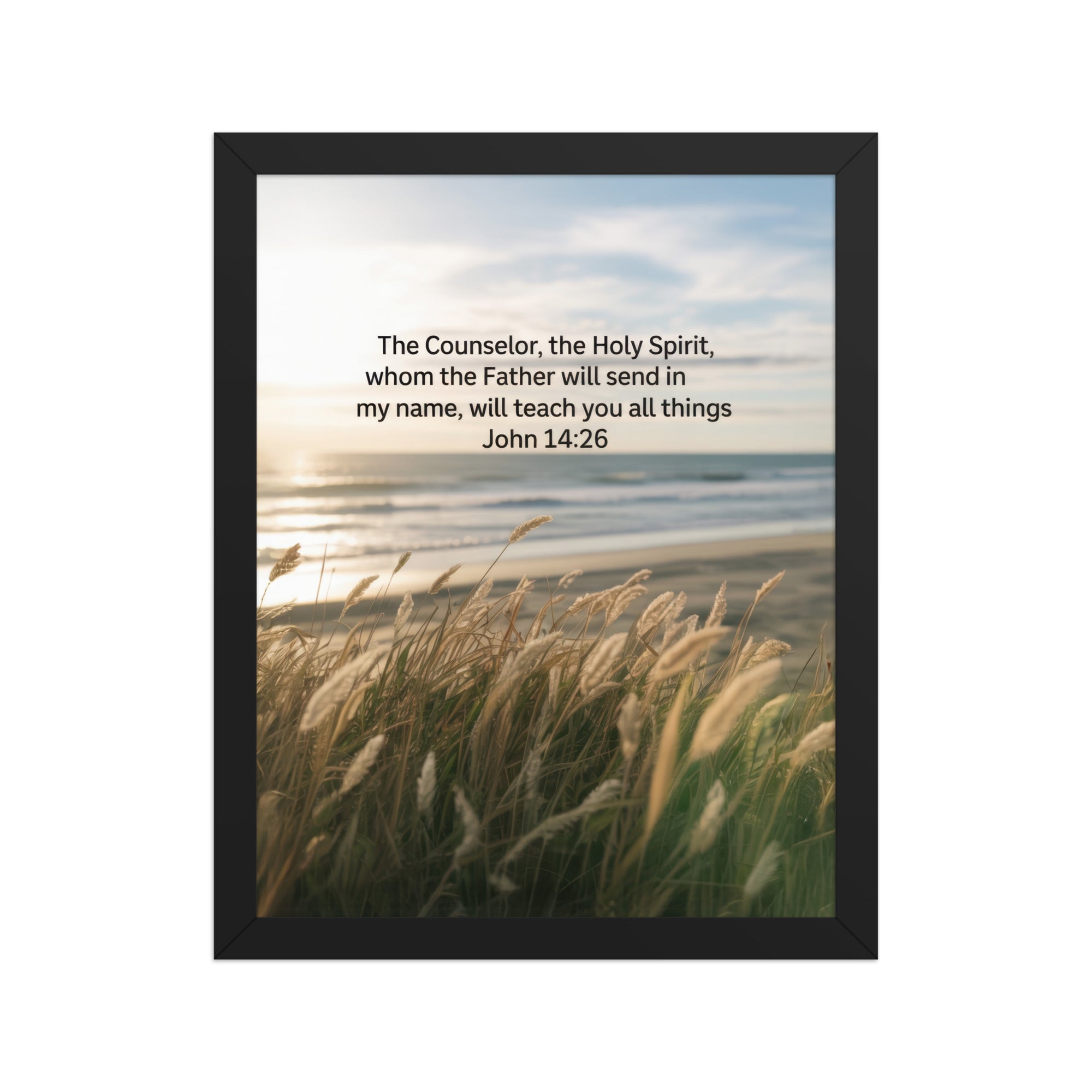 John 14:26 Bible Verse in my name Enhanced Matte Paper Framed Poster Black 11″×14″
