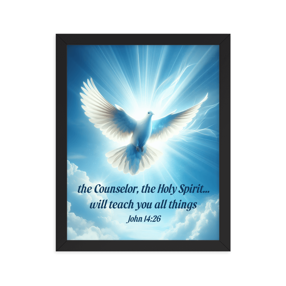 John 14:26 Bible Verse, Holy Spirit Dove Enhanced Matte Paper Framed Poster Wall Art Black 11″×14″