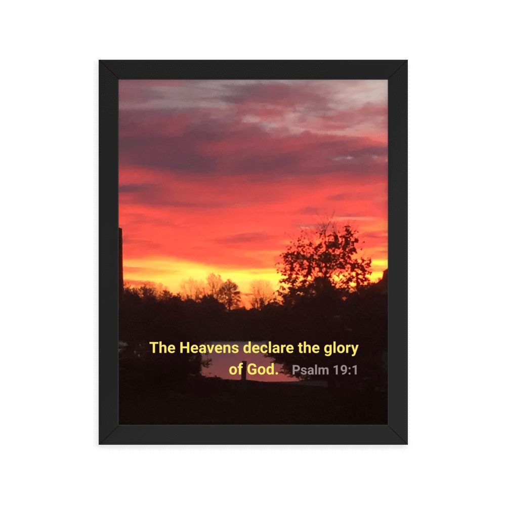 Psalm 19:1 Bible Verse, Sunset Glory Enhanced Matte Paper Framed Poster Wall Art Black 11″×14″