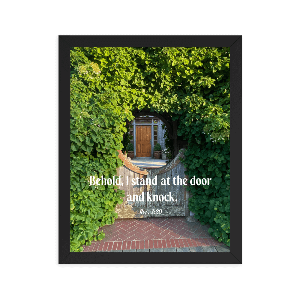 Revelation 3:20 Bible Verse, Garden Doorway Enhanced Matte Paper Framed Poster Wall Art Black 11″×14″