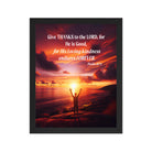 Psalm 107:1 Bible Verse, Give Thanks to the Lord Enhanced Matte Paper Framed Poster Wall Art Black 11″×14″