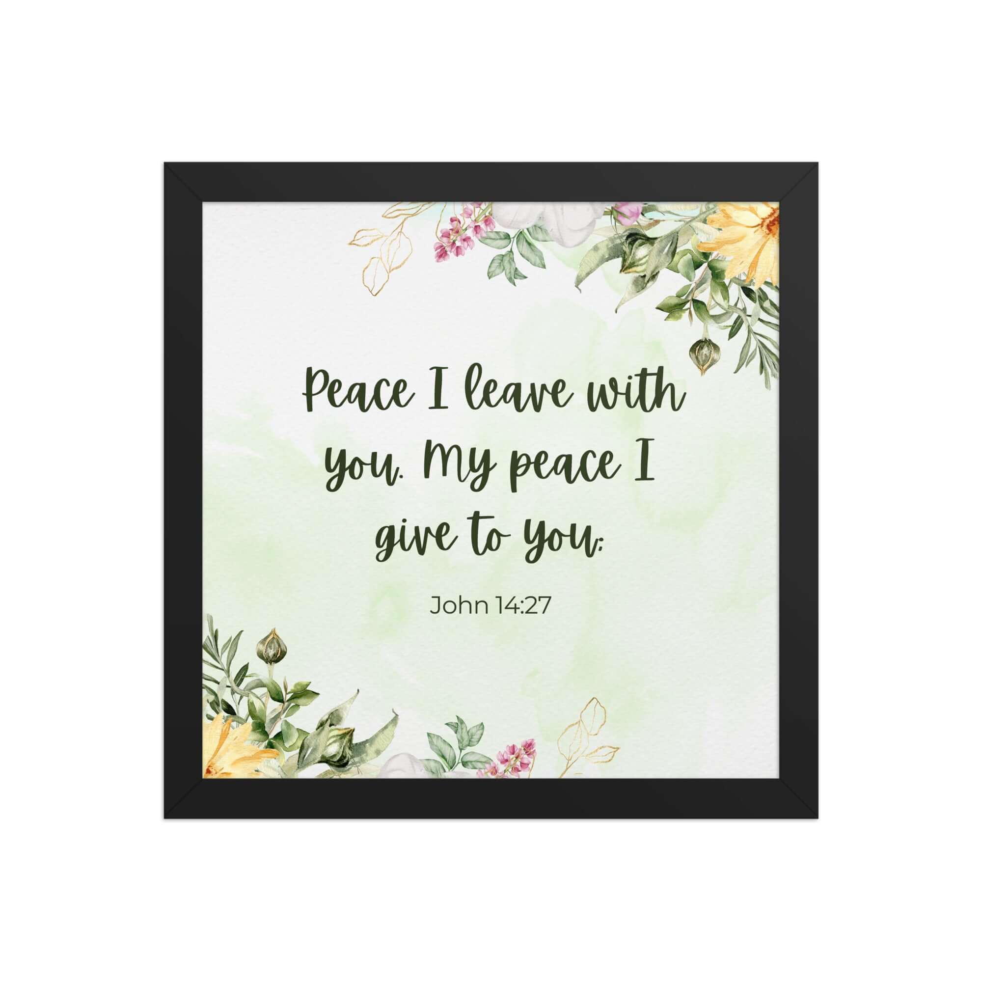 John 14:27 Bible Verse, My peace Enhanced Matte Paper Framed Poster Wall Art Black 12″×12″