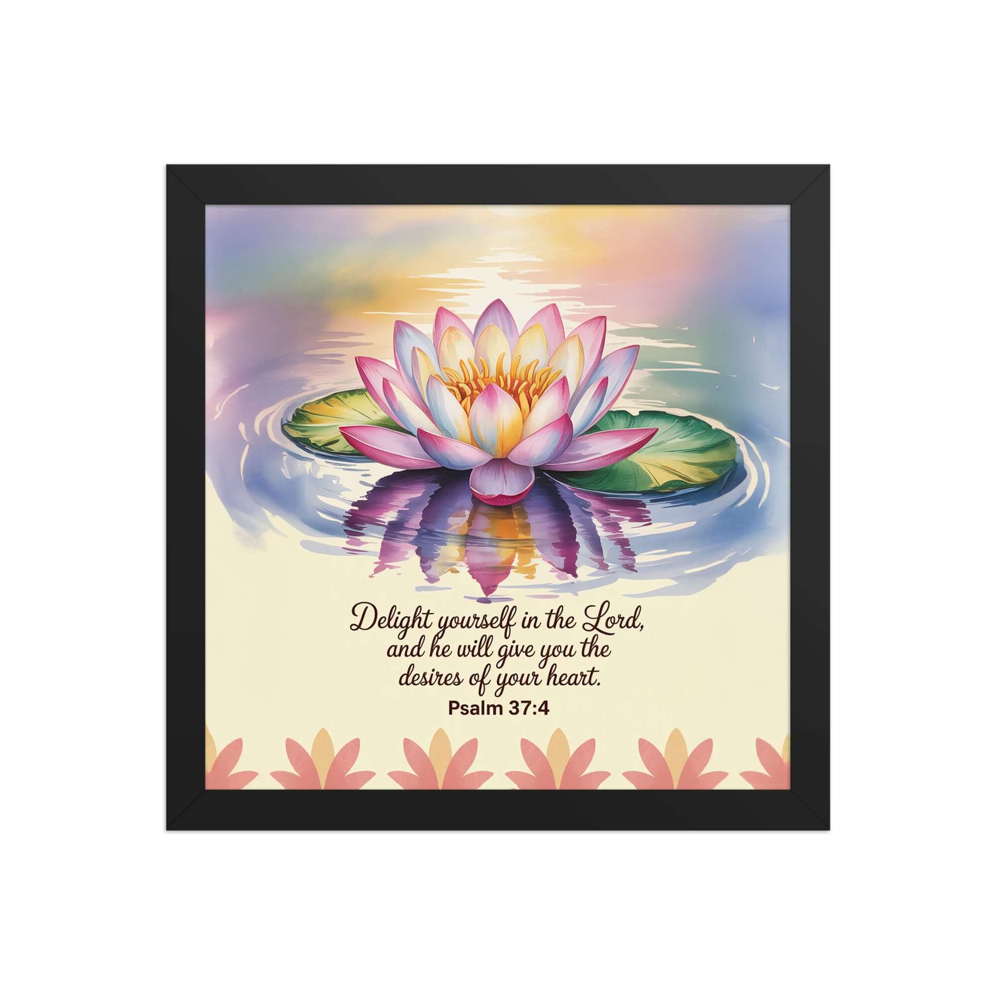 Psalm 37:4 Bible Verse, the Lord Enhanced Matte Paper Framed Poster Black 12″×12″