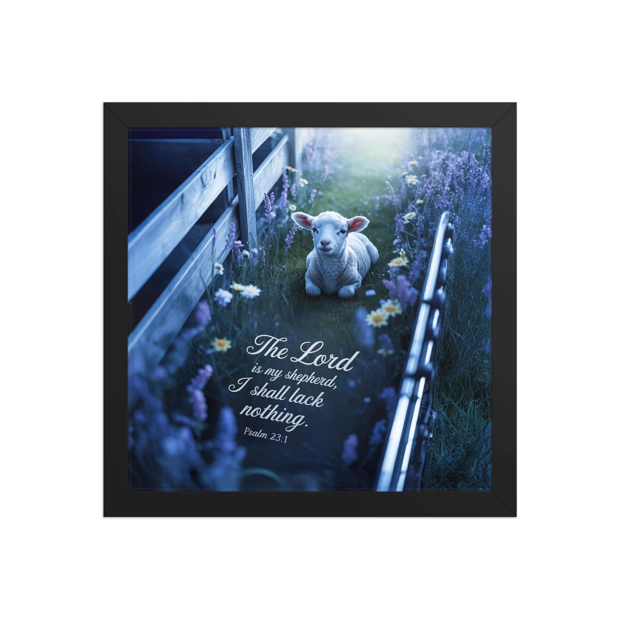 Psalm 23:1 Bible Verse, Shepherd Enhanced Matte Paper Framed Poster Black 12″×12″