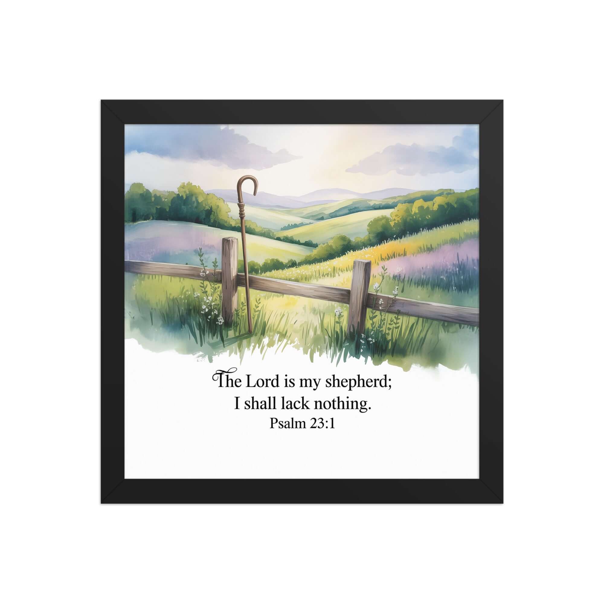 Psalm 23:1 Bible Verse, Lack Enhanced Matte Paper Framed Poster Black 12″×12″