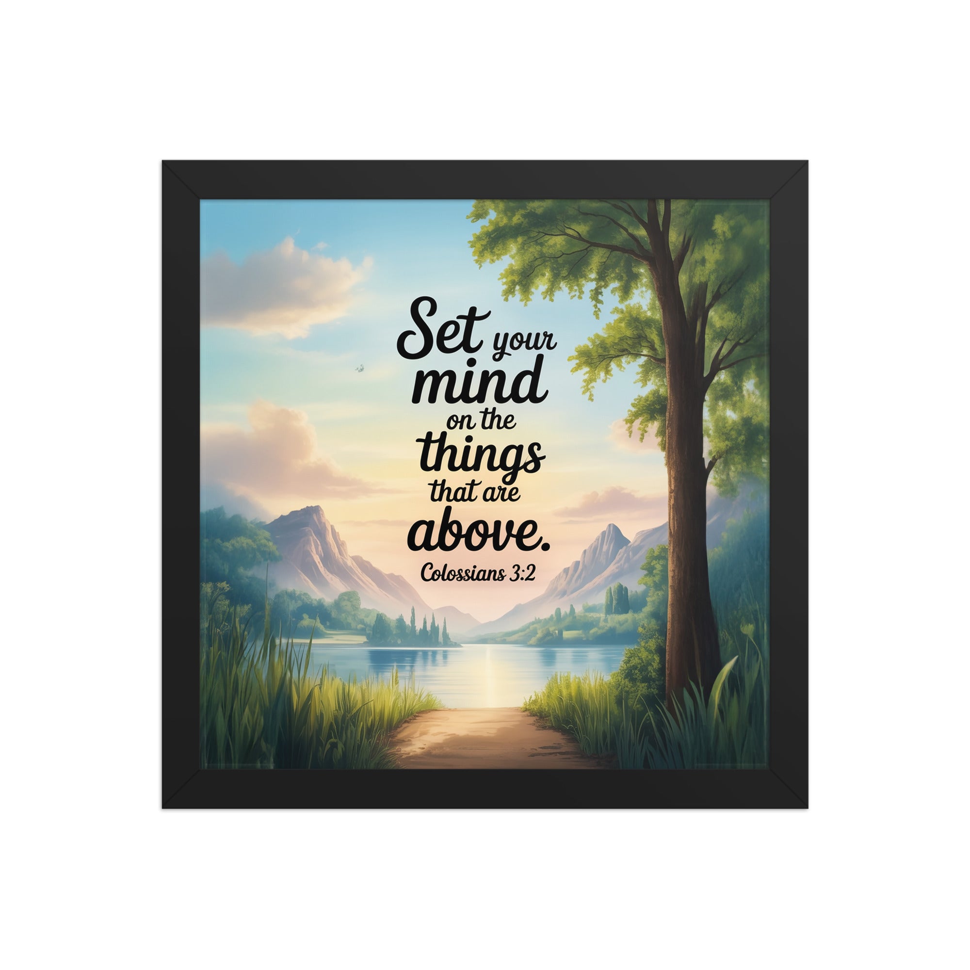 Colossians 3:2 Bible Verse Set Enhanced Matte Paper Framed Poster Black 12″×12″