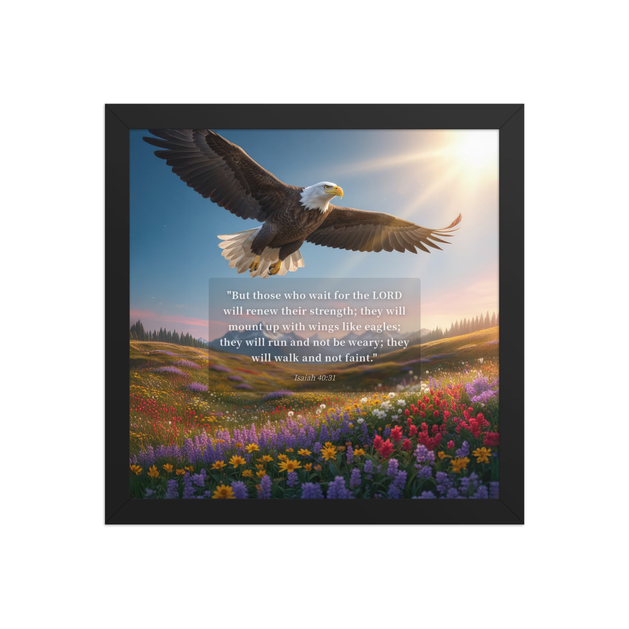 Isaiah 40:31 Bible Verse Who Wait Enhanced Matte Paper Framed Poster Black 12″×12″