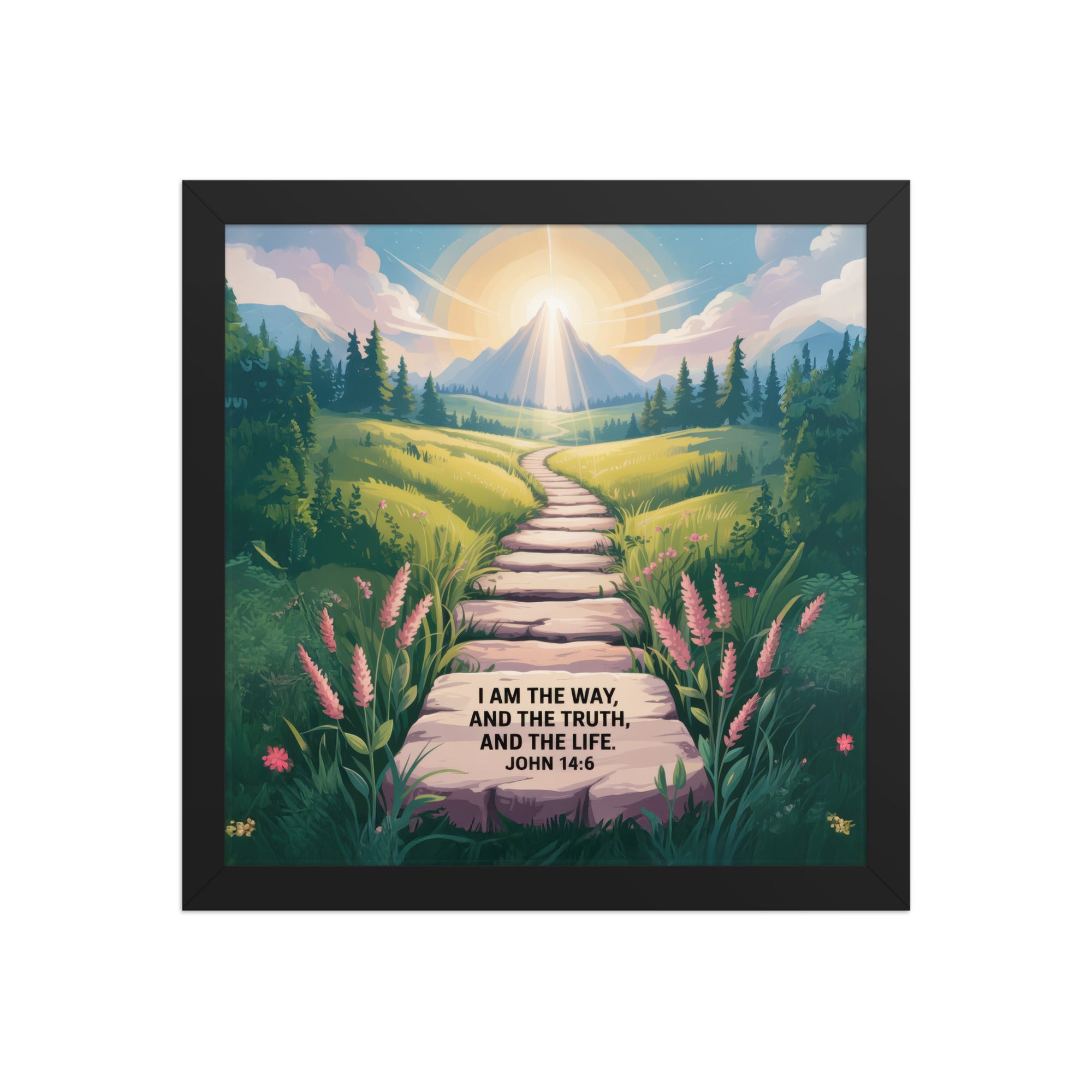 John 14:6 Bible Verse The Truth Enhanced Matte Paper Framed Poster Black 12″×12″