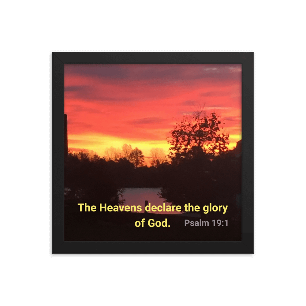 Psalm 19:1 Bible Verse, Sunset Glory Enhanced Matte Paper Framed Poster Wall Art Black 12″×12″