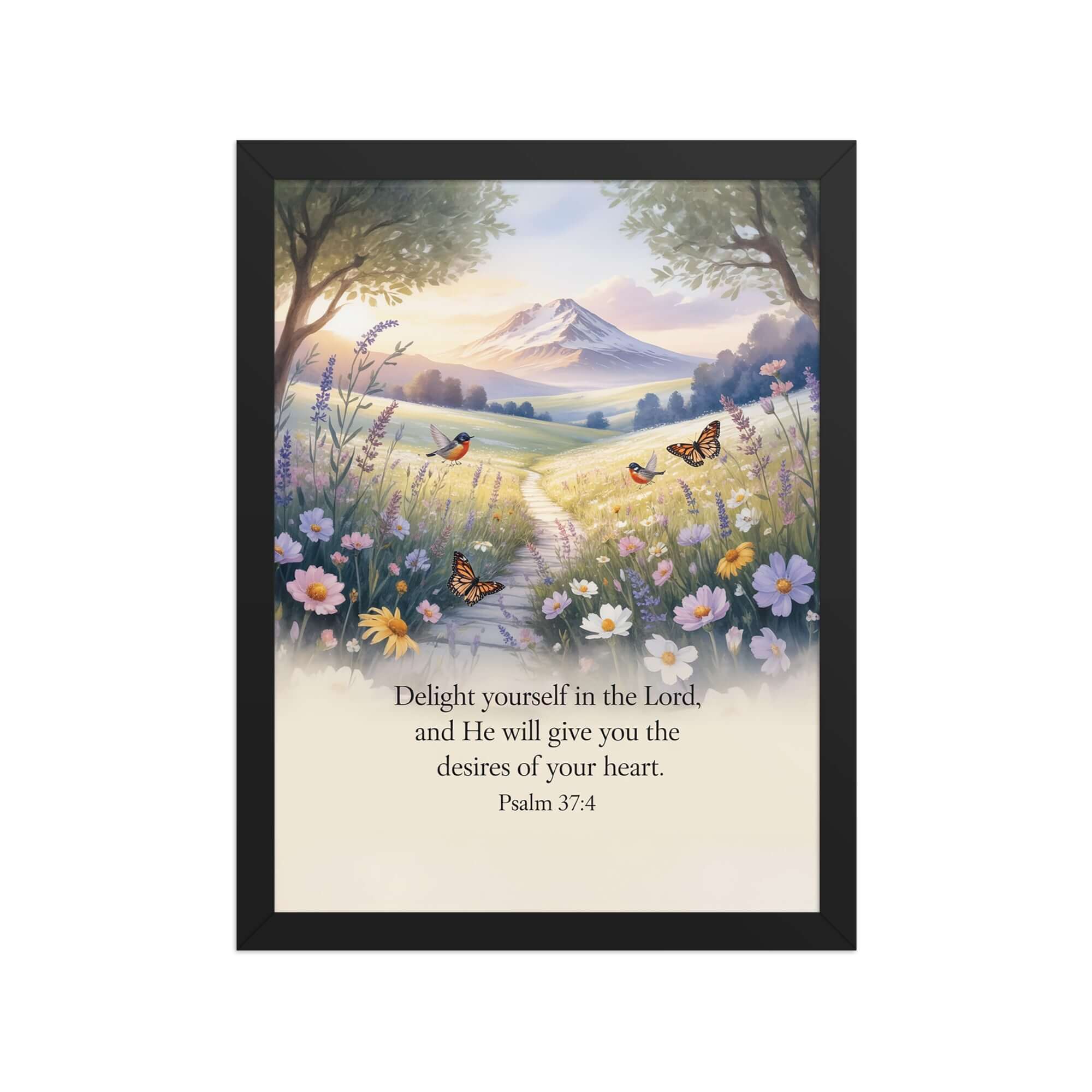 Psalm 37:4 Bible Verse, Delight Enhanced Matte Paper Framed Poster Black 12″×16″