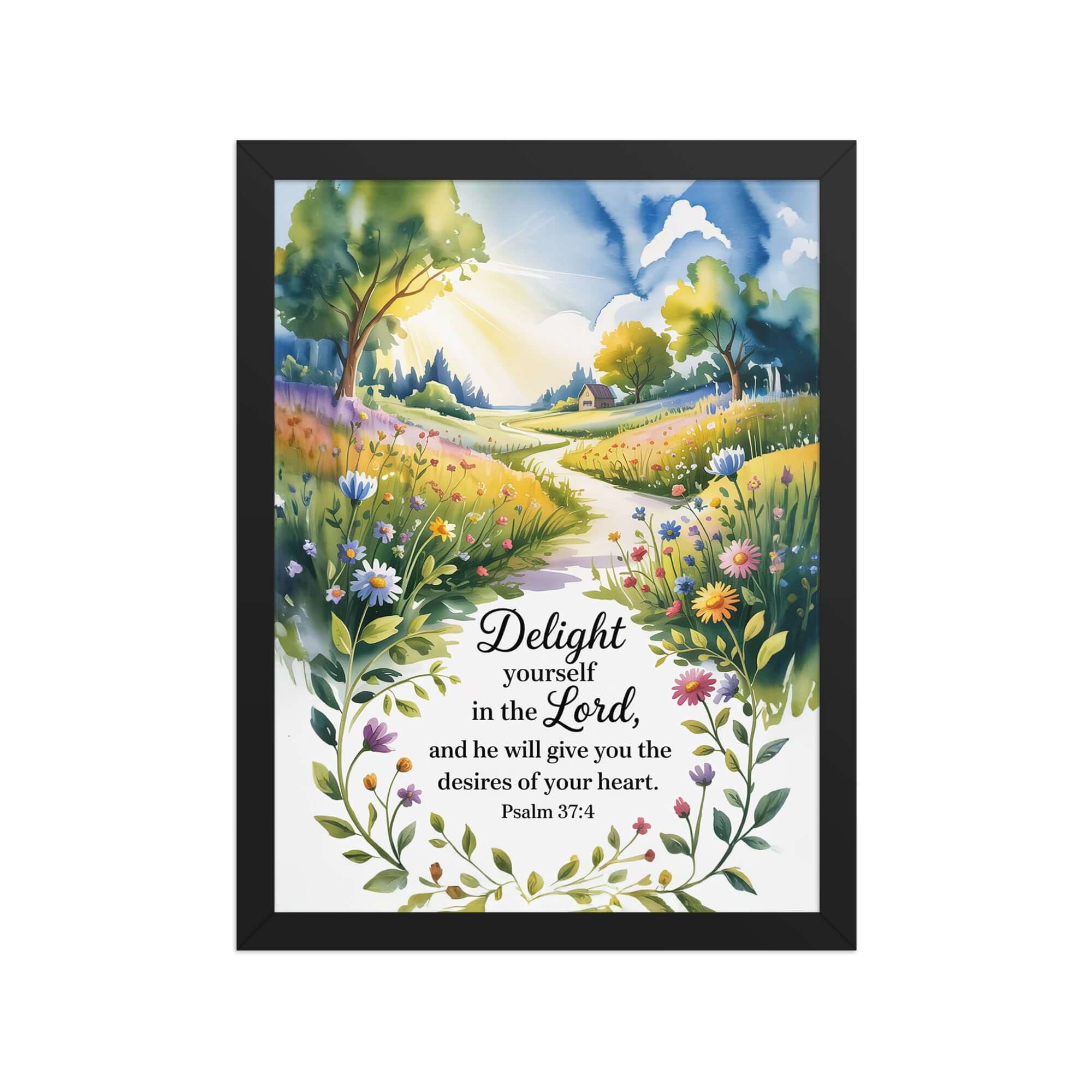 Psalm 37:4 Bible Verse, desires Enhanced Matte Paper Framed Poster Black 12″×16″