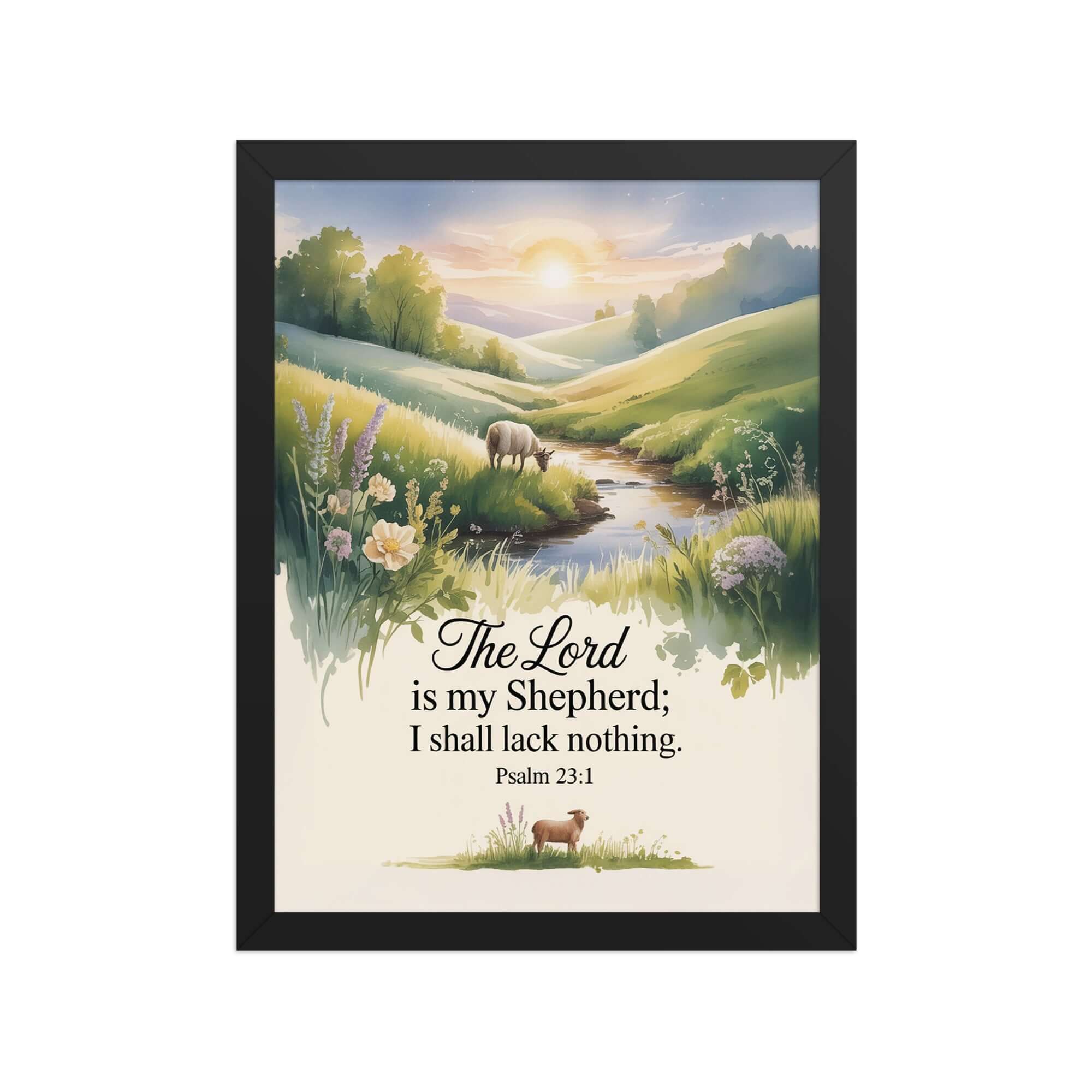 Psalm 23:1 Bible Verse, Lord Enhanced Matte Paper Framed Poster Black 12″×16″