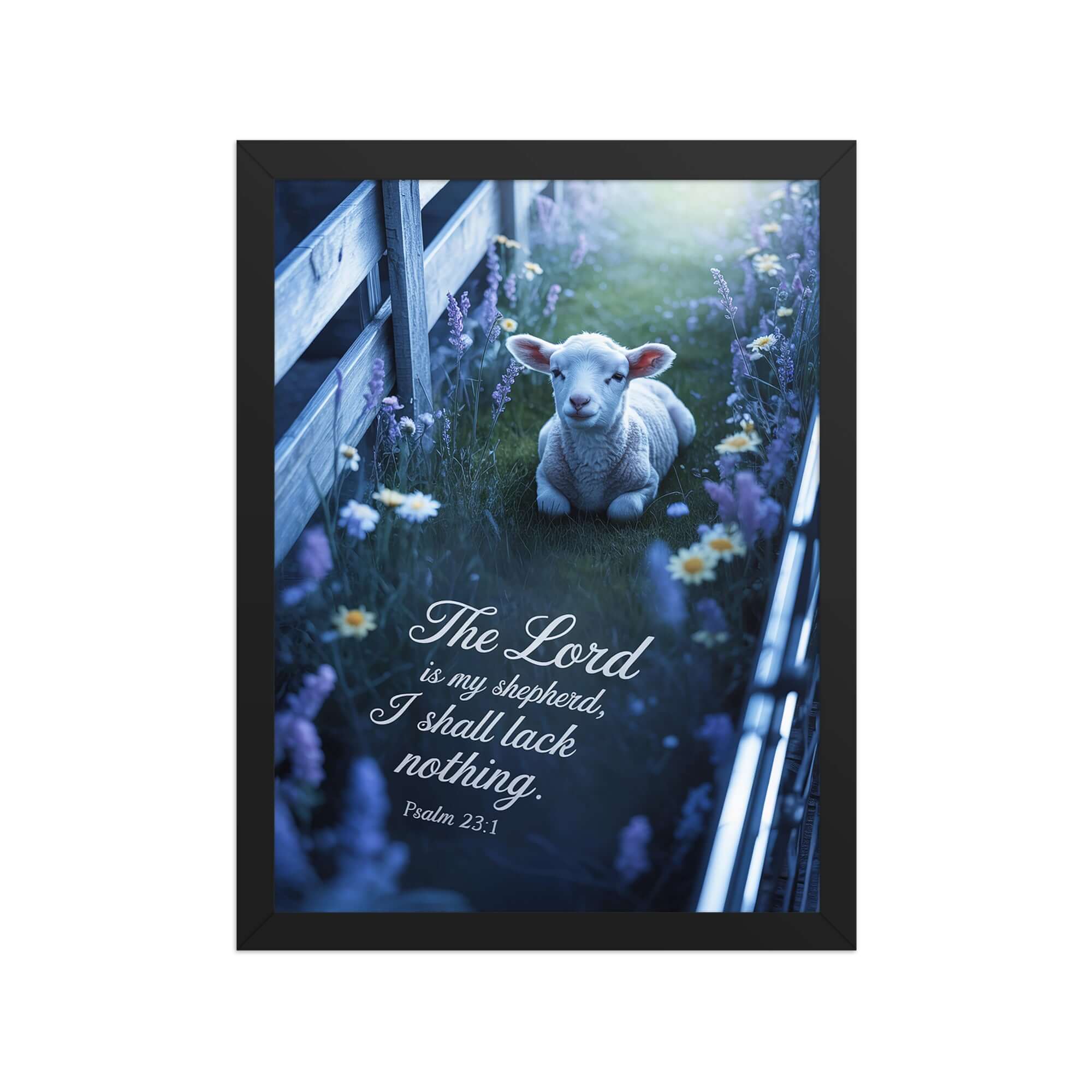 Psalm 23:1 Bible Verse, Shepherd Enhanced Matte Paper Framed Poster Black 12″×16″