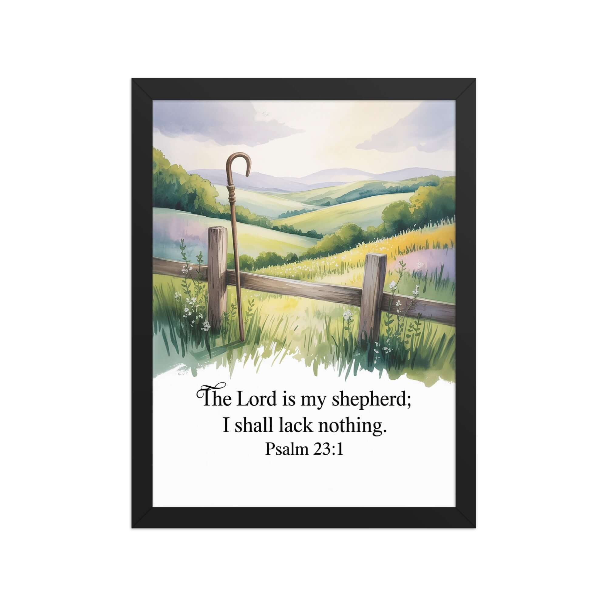 Psalm 23:1 Bible Verse, Lack Enhanced Matte Paper Framed Poster Black 12″×16″