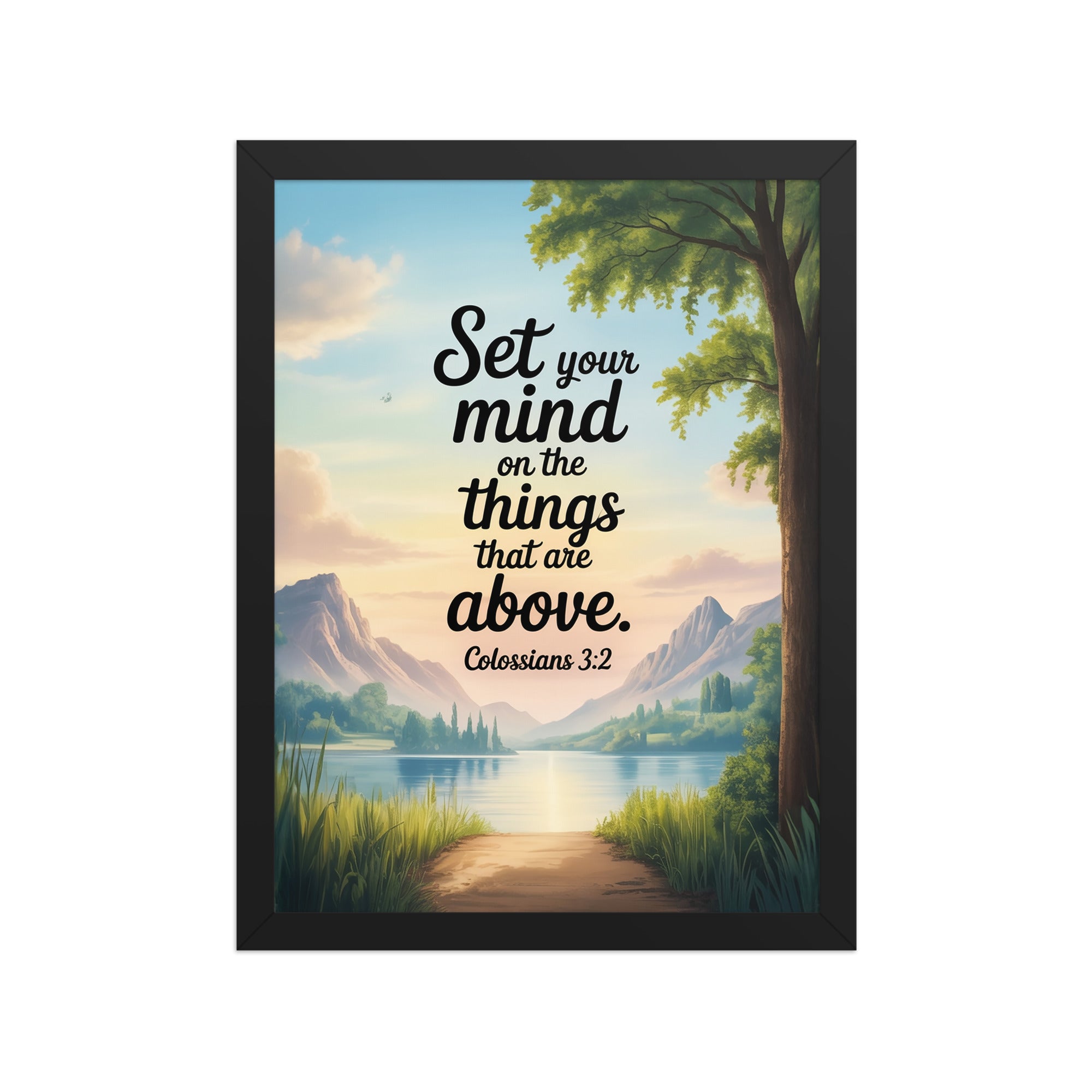 Colossians 3:2 Bible Verse Set Enhanced Matte Paper Framed Poster Black 12″×16″
