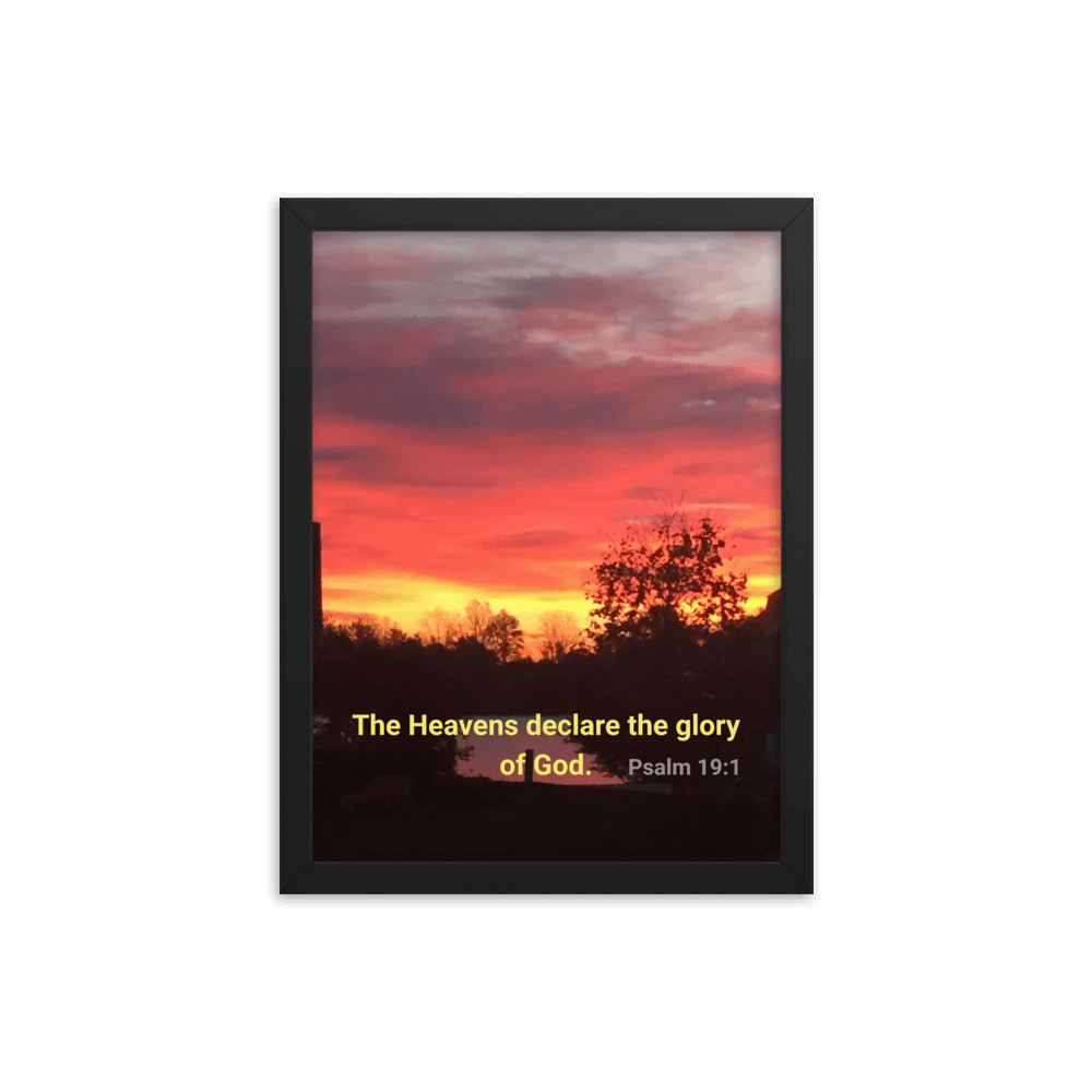 Psalm 19:1 Bible Verse, Sunset Glory Enhanced Matte Paper Framed Poster Wall Art Black 12″×16″