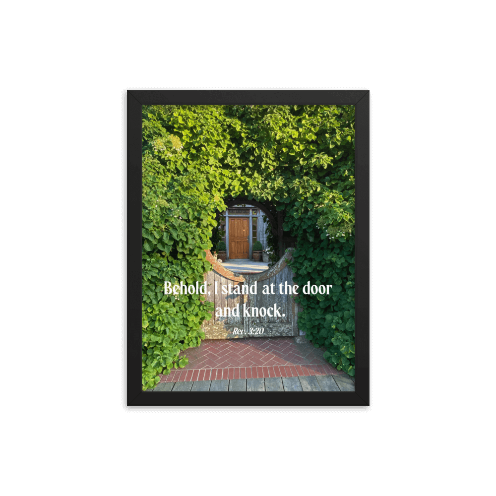 Revelation 3:20 Bible Verse, Garden Doorway Enhanced Matte Paper Framed Poster Wall Art Black 12″×16″