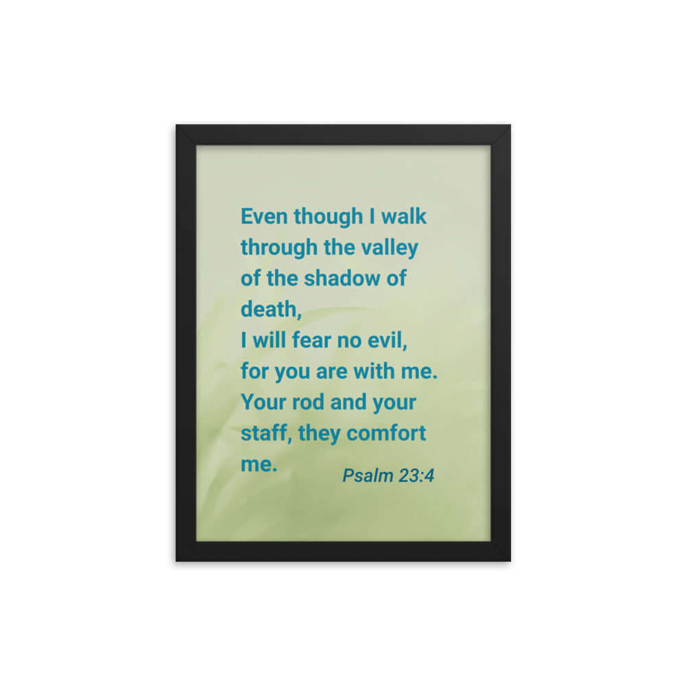 Psalm 23:4 Bible Verse, fear no evil Enhanced Matte Paper Framed Poster Wall Art Black 12″×16″