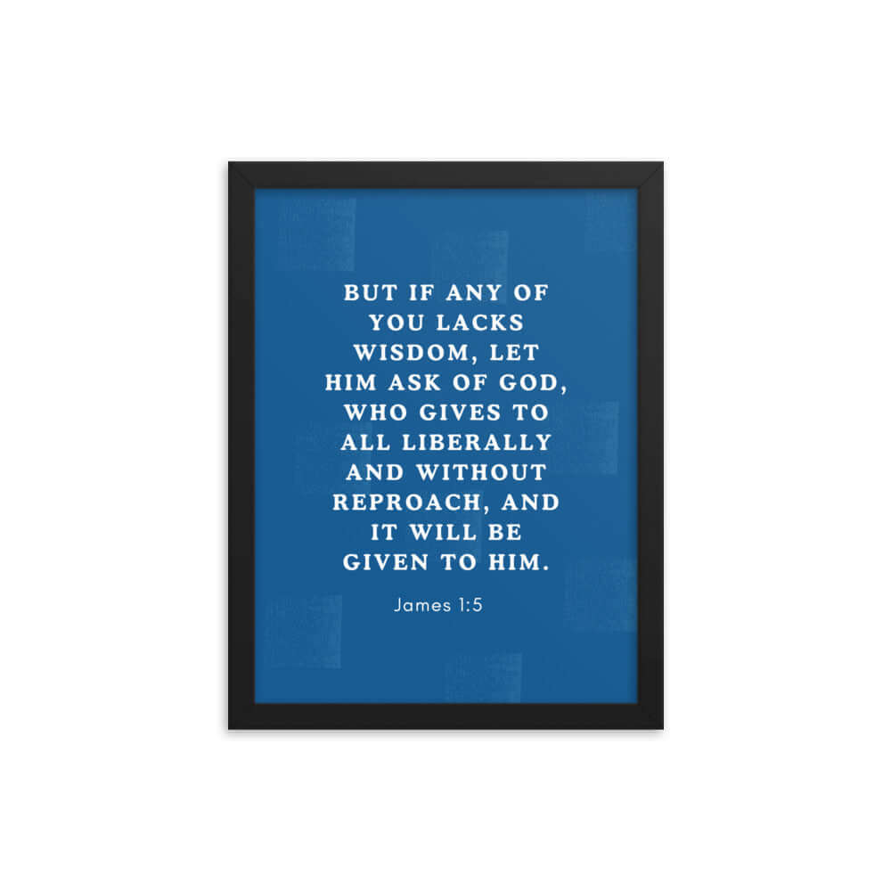 James 1:5 Bible Verse, gives to all Enhanced Matte Paper Framed Poster Wall Art Black 12″×16″