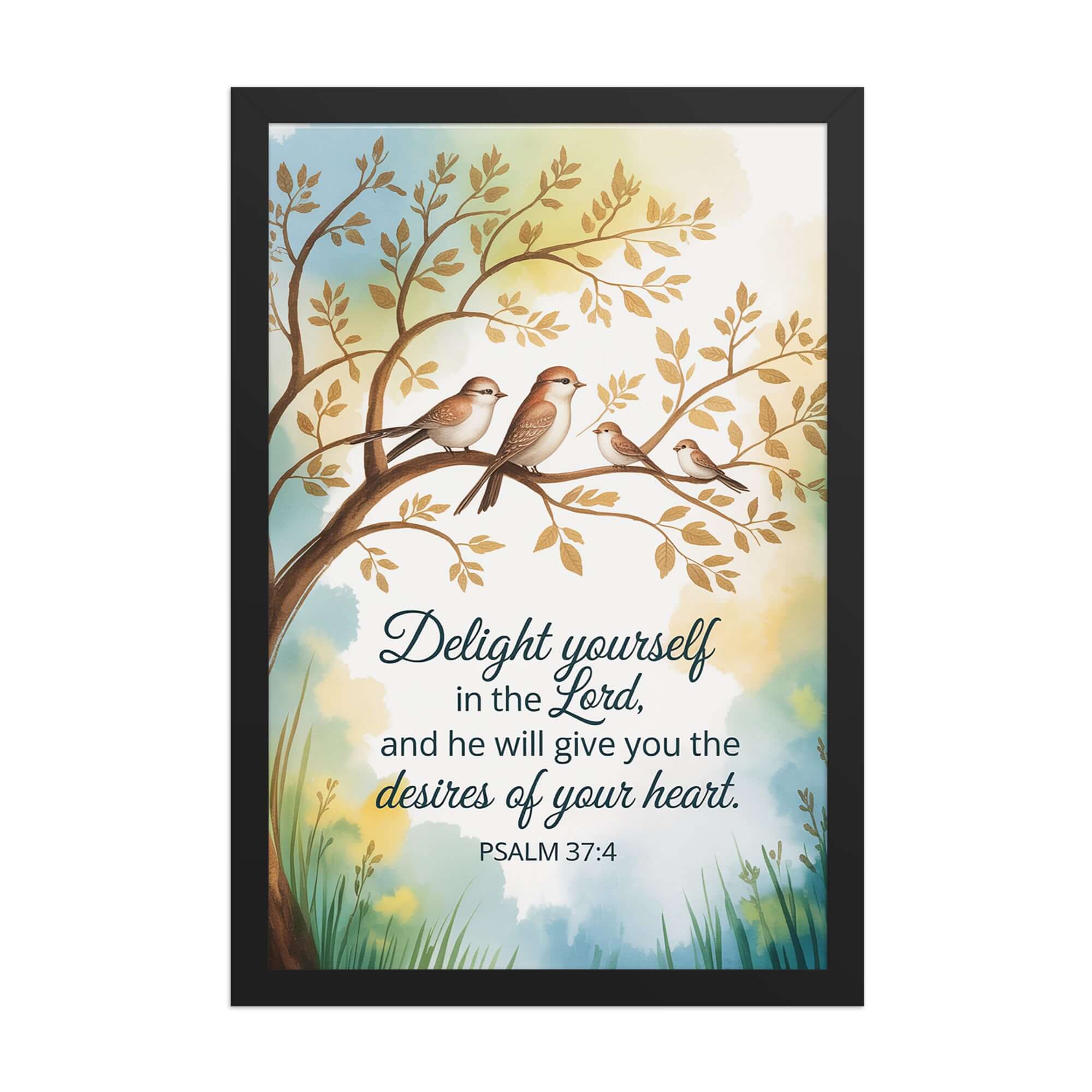 Psalm 37:4 Bible Verse, Yourself Enhanced Matte Paper Framed Poster Black 12″×18″