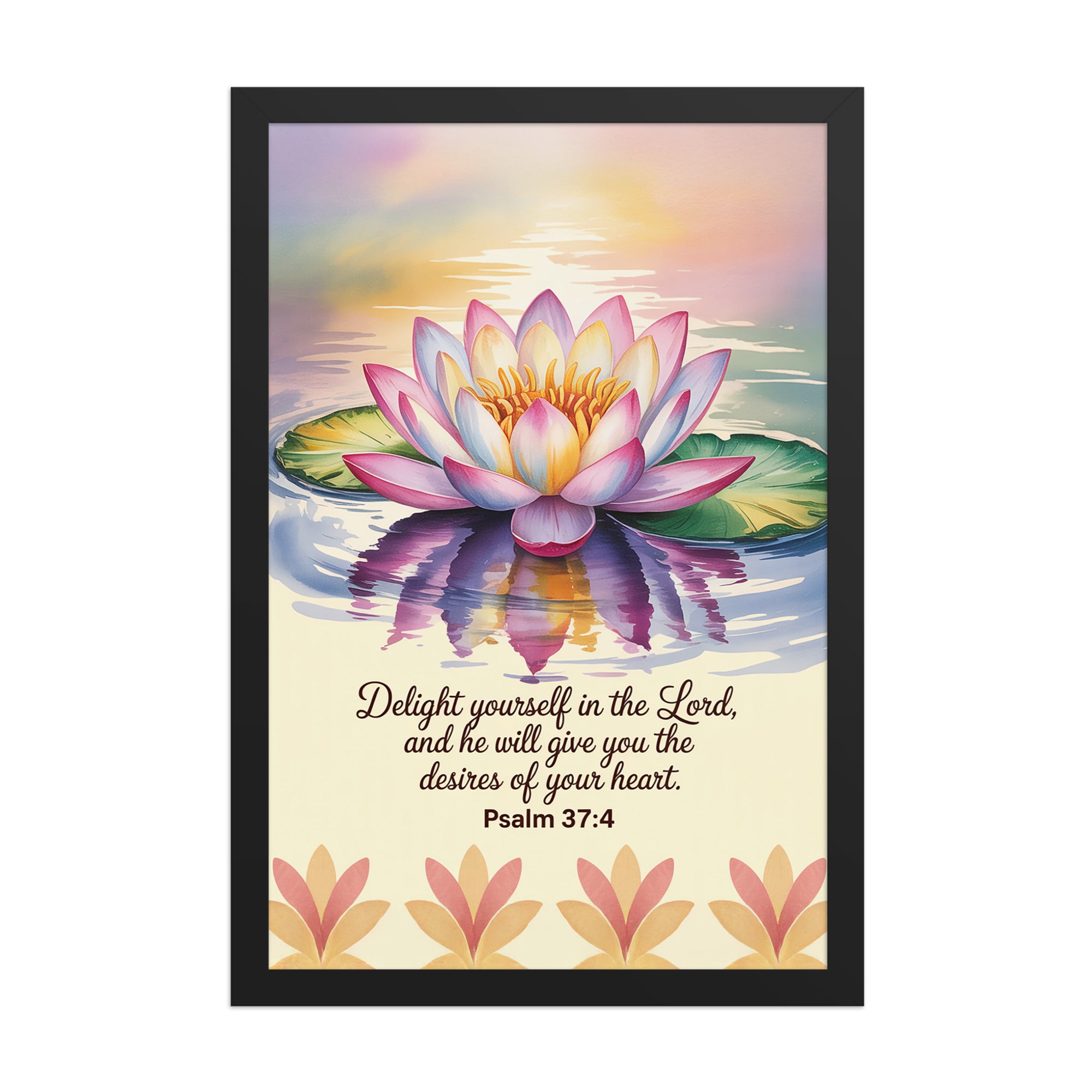 Psalm 37:4 Bible Verse, the Lord Enhanced Matte Paper Framed Poster Black 12″×18″