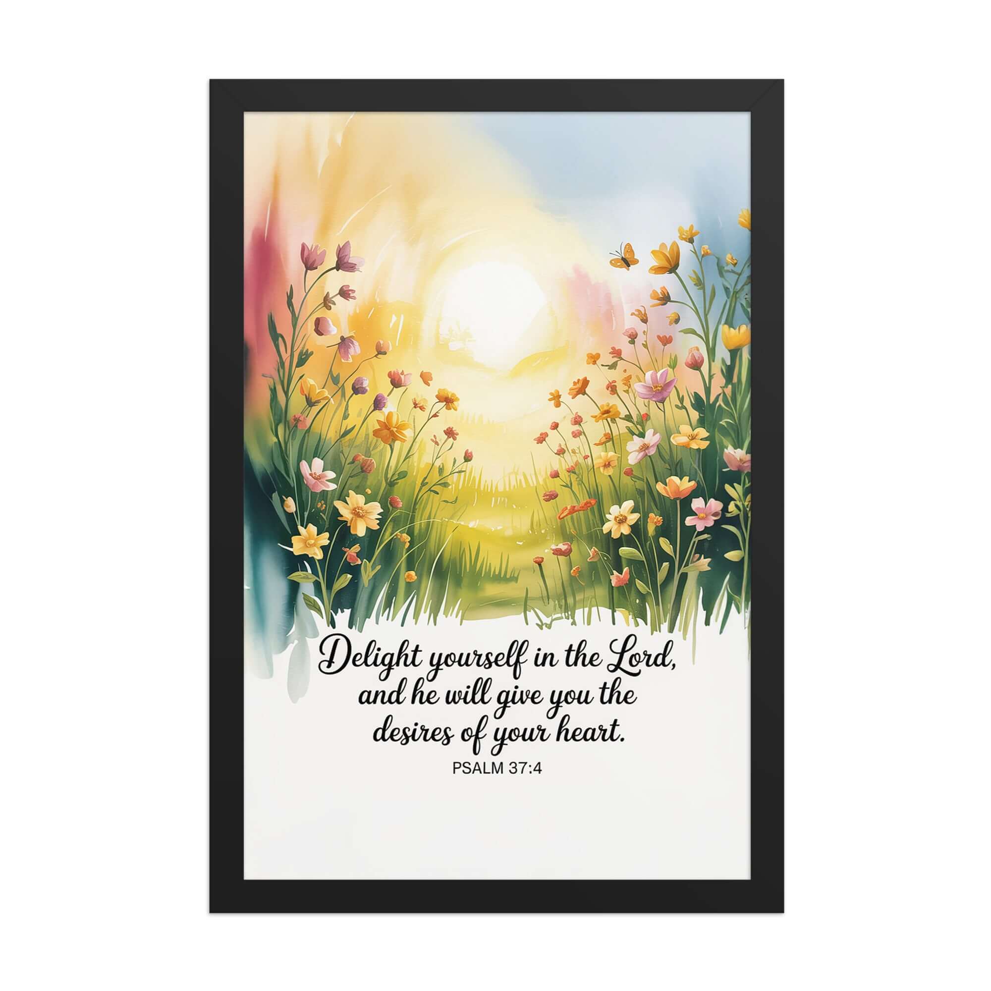 Psalm 37:4 Bible Verse, will give Enhanced Matte Paper Framed Poster Black 12″×18″