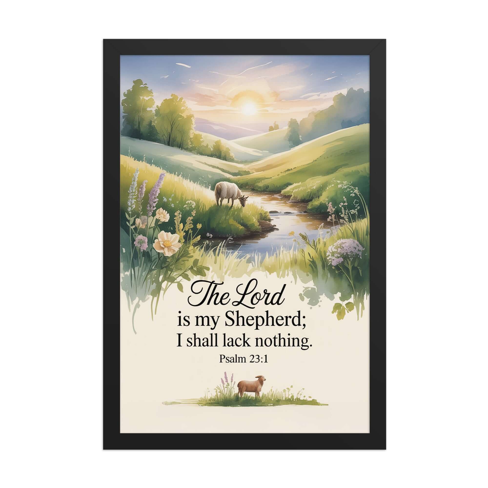 Psalm 23:1 Bible Verse, Lord Enhanced Matte Paper Framed Poster Black 12″×18″