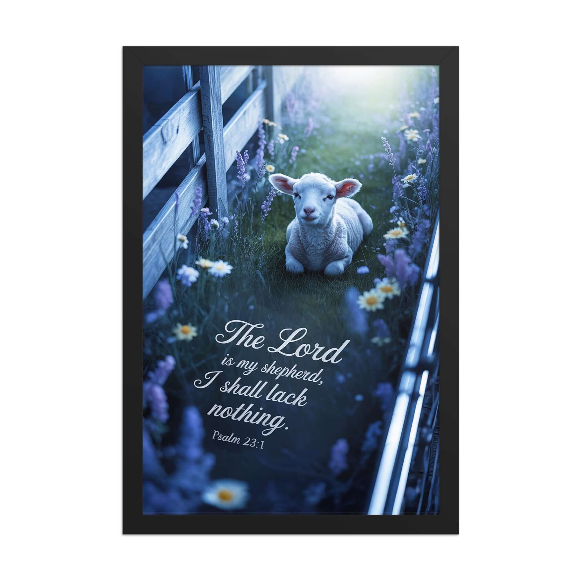 Psalm 23:1 Bible Verse, Shepherd Enhanced Matte Paper Framed Poster Black 12″×18″