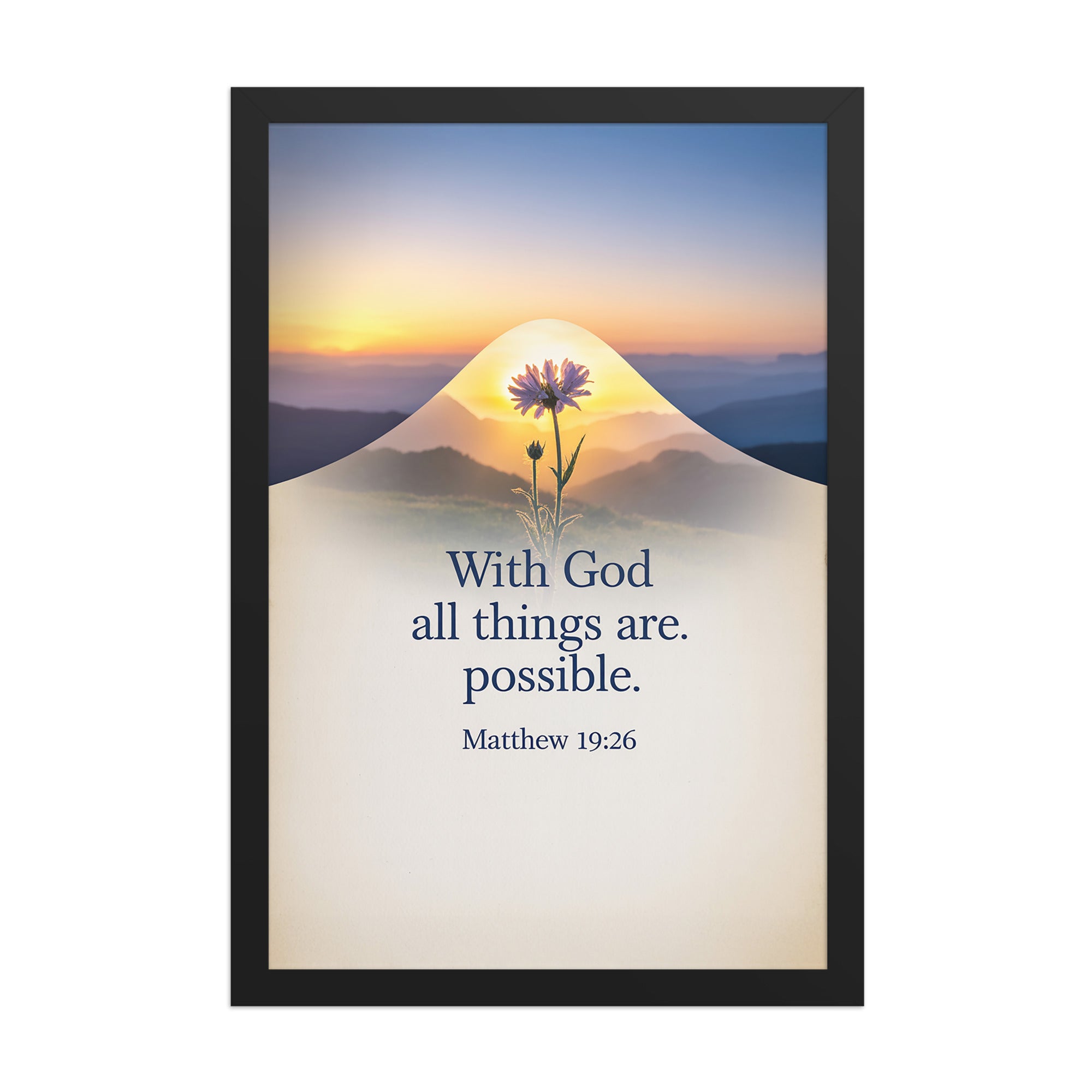 Matthew 19:26 Bible Verse at them Enhanced Matte Paper Framed Poster Black 12″×18″
