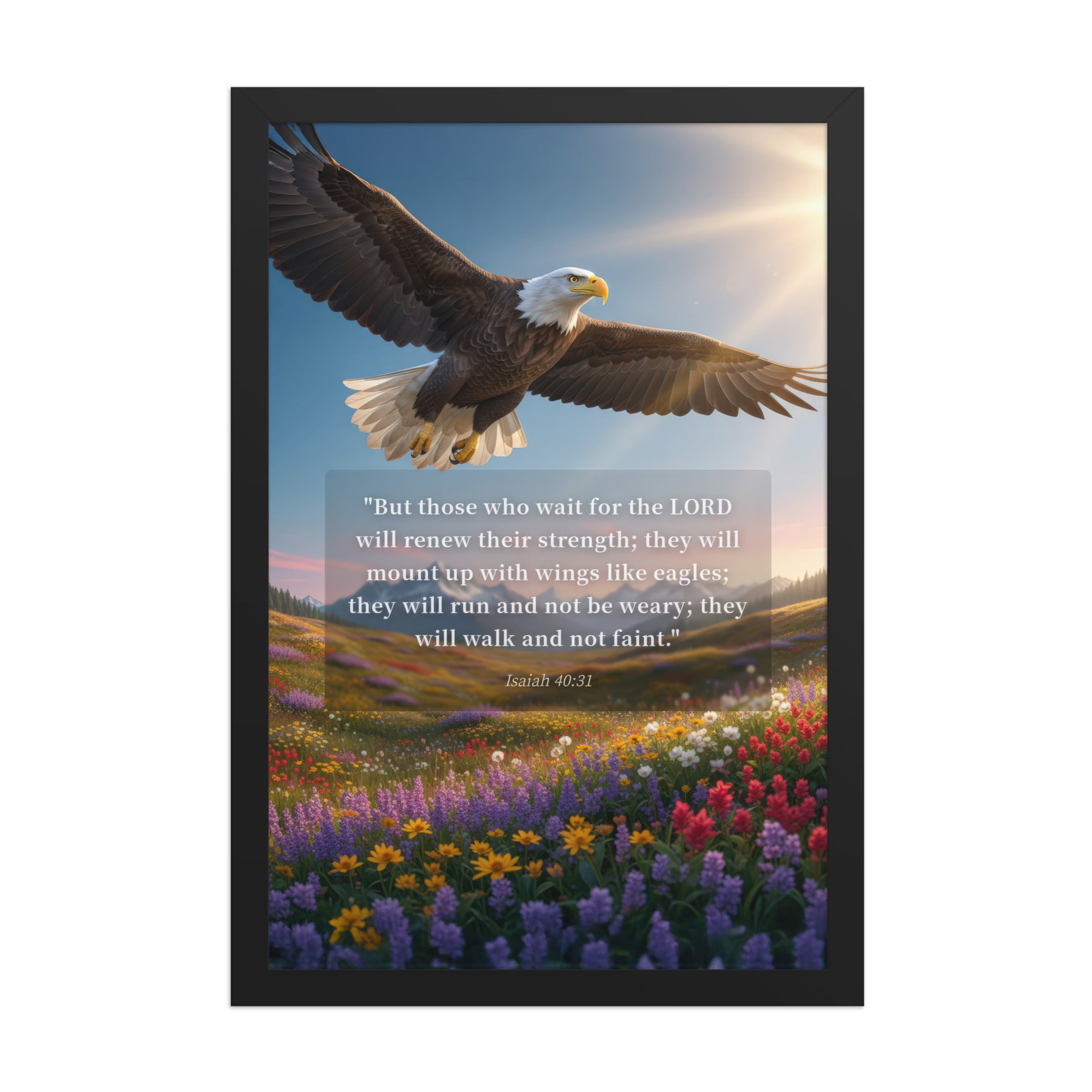 Isaiah 40:31 Bible Verse Who Wait Enhanced Matte Paper Framed Poster Black 12″×18″
