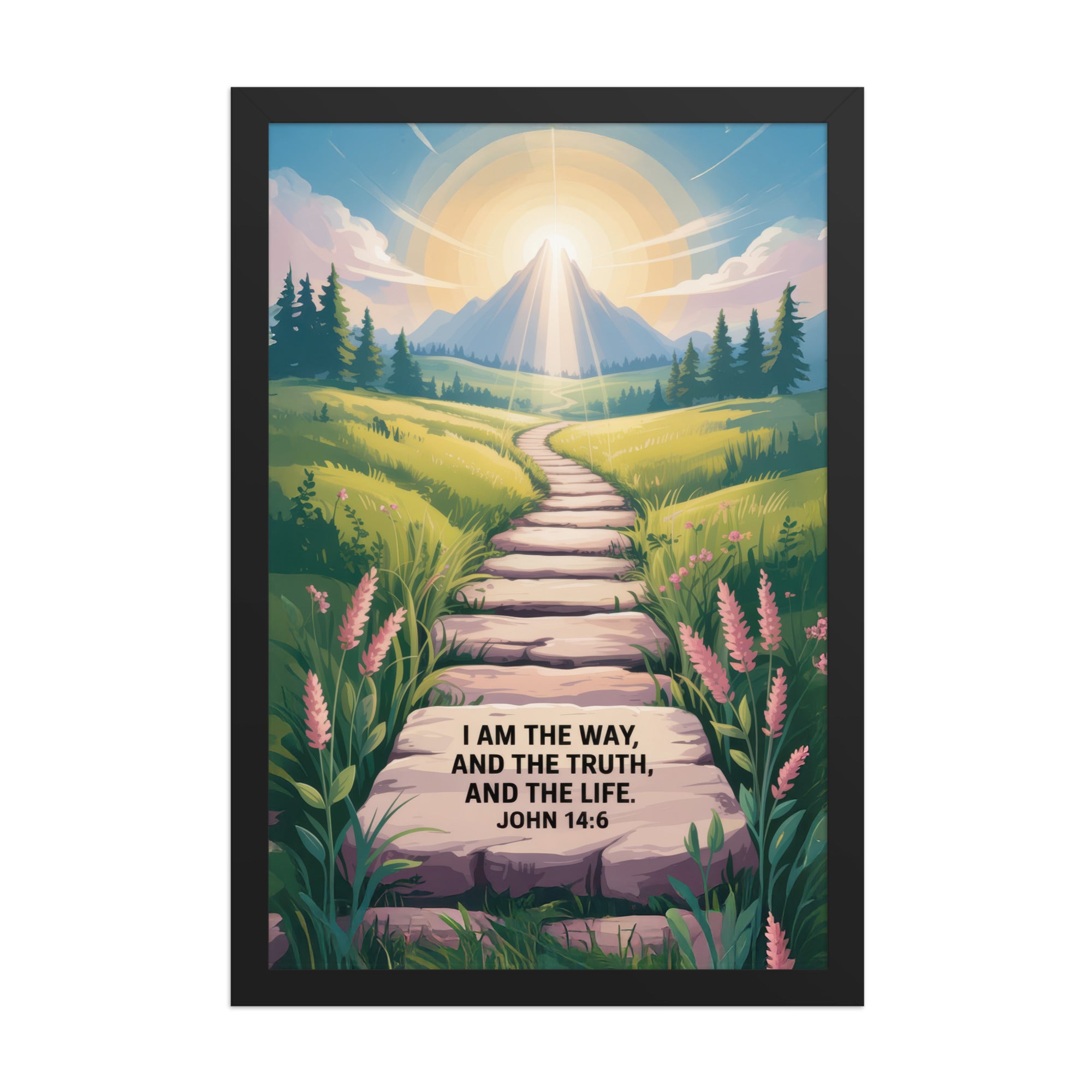 John 14:6 Bible Verse The Truth Enhanced Matte Paper Framed Poster Black 12″×18″