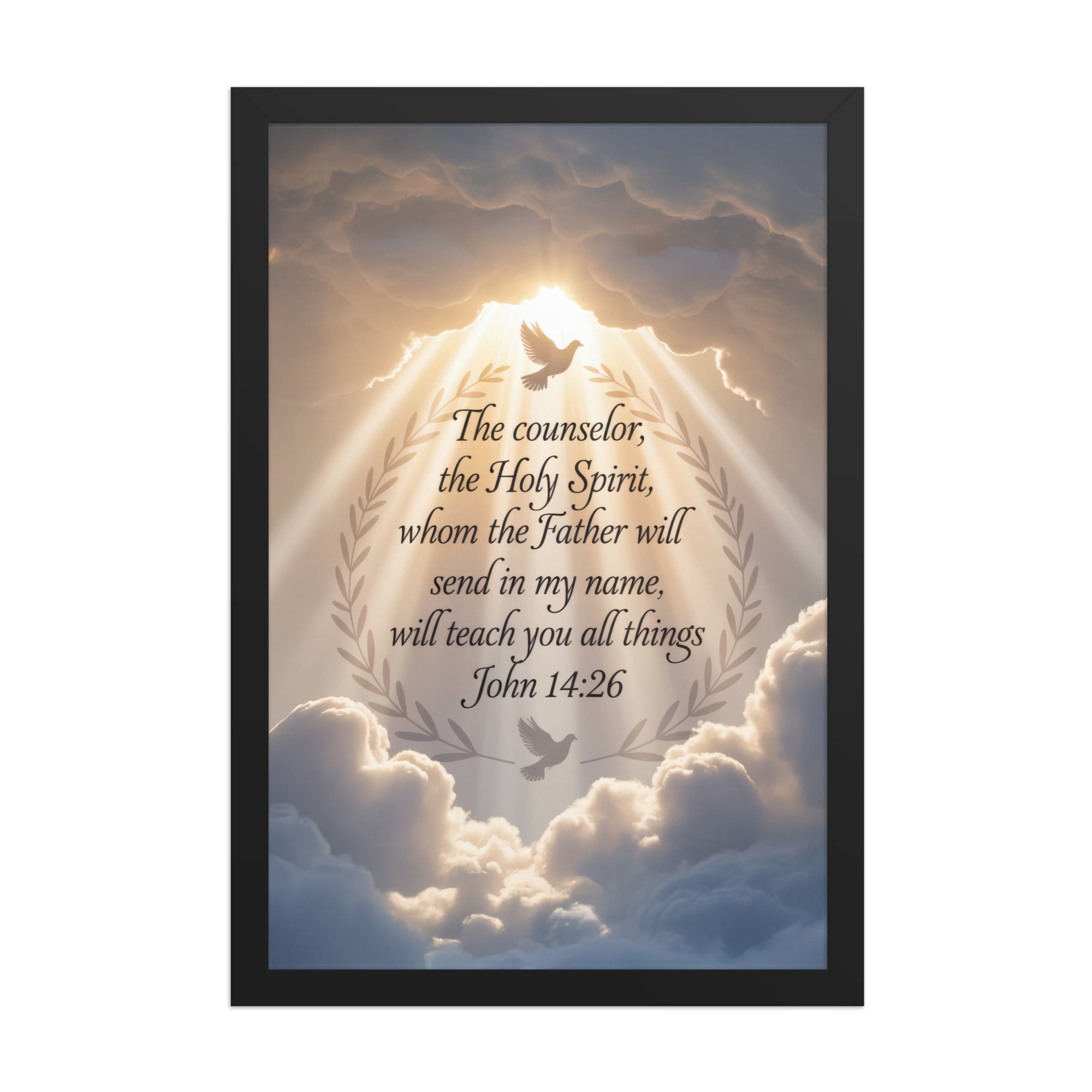 John 14:26 Bible Verse Counselor Enhanced Matte Paper Framed Poster Black 12″×18″