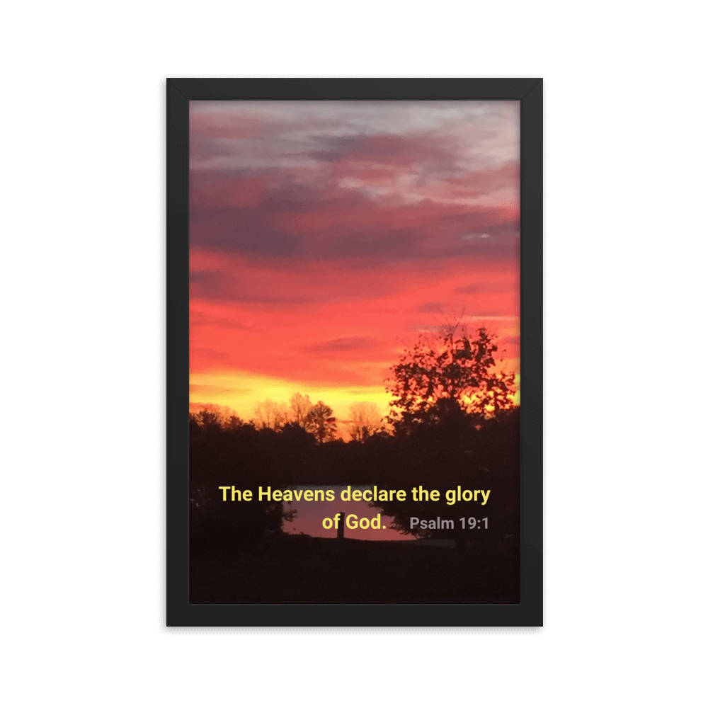 Psalm 19:1 Bible Verse, Sunset Glory Enhanced Matte Paper Framed Poster Wall Art Black 12″×18″